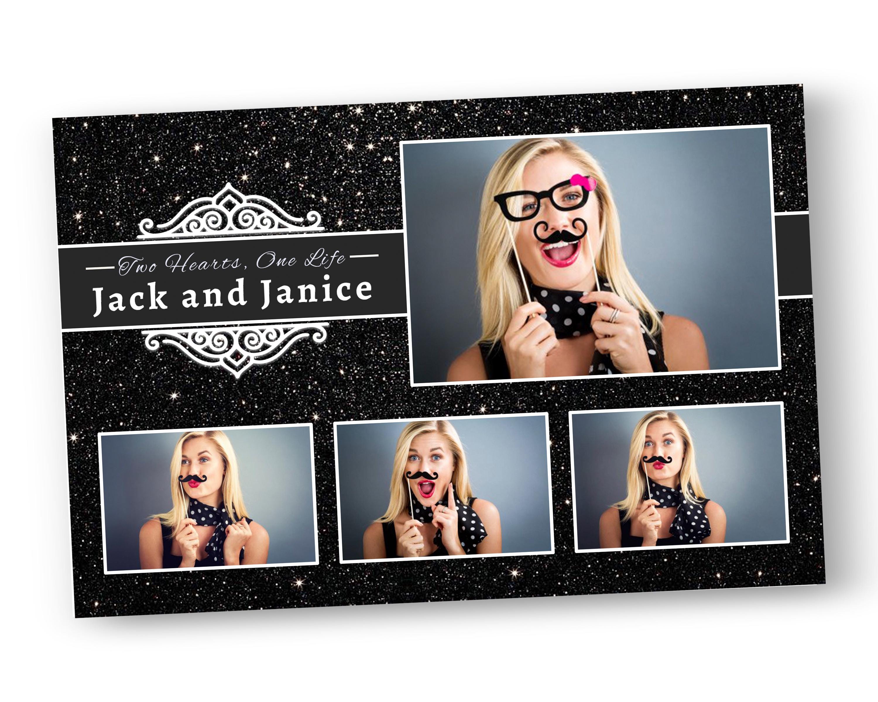 Mis Quince Photobooth Template Black Glitter Wedding Template Black Photo booth Template Anniversary 4x6