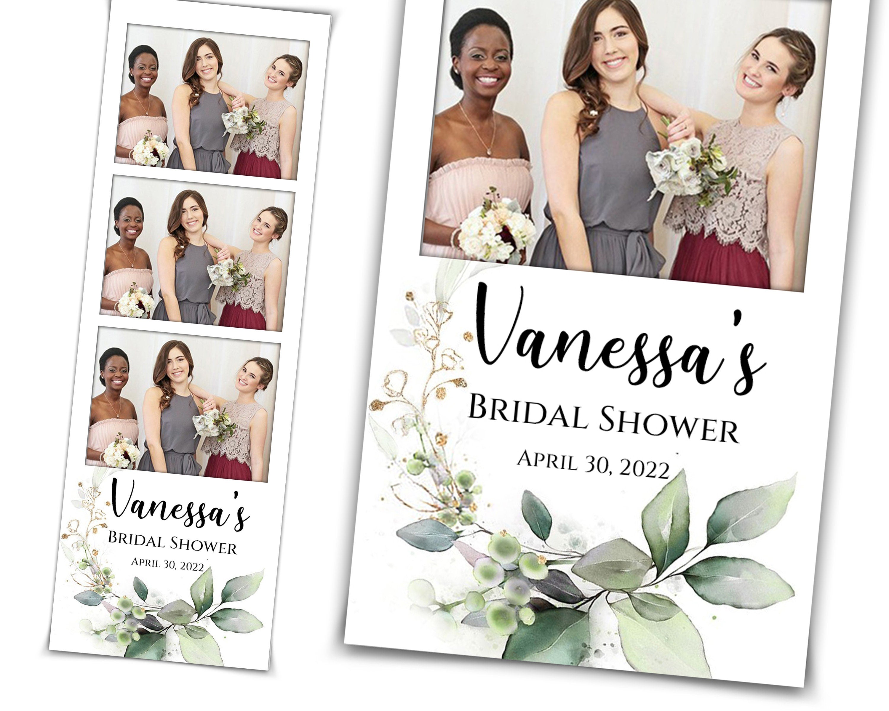 Bridal Shower Photo Booth Template Floral Leaves 2x6 strip botanic watercolor