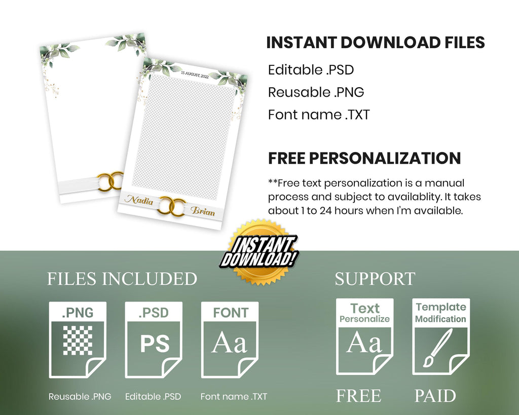 Bridal Shower Photo Booth Template, Wedding Photobooth, Anniversary, Greenery 657