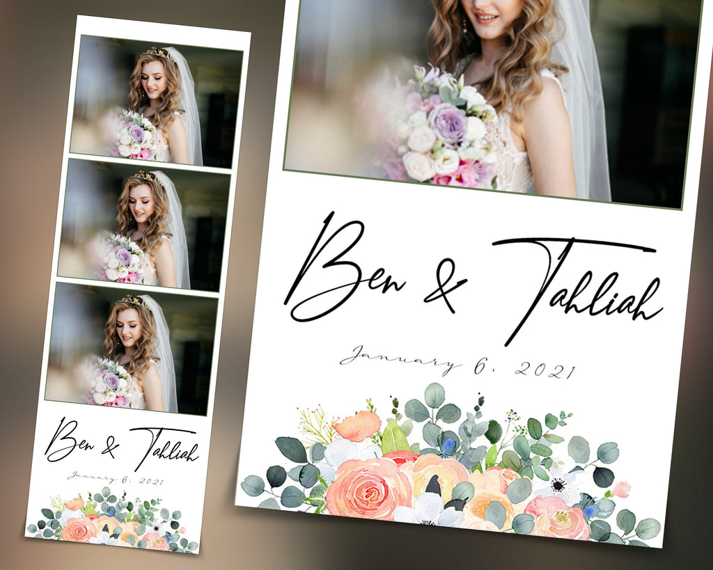 Wedding Anniversary Bridal Shower Floral Photo Booth Template 2x6 Photobooth Template with Font