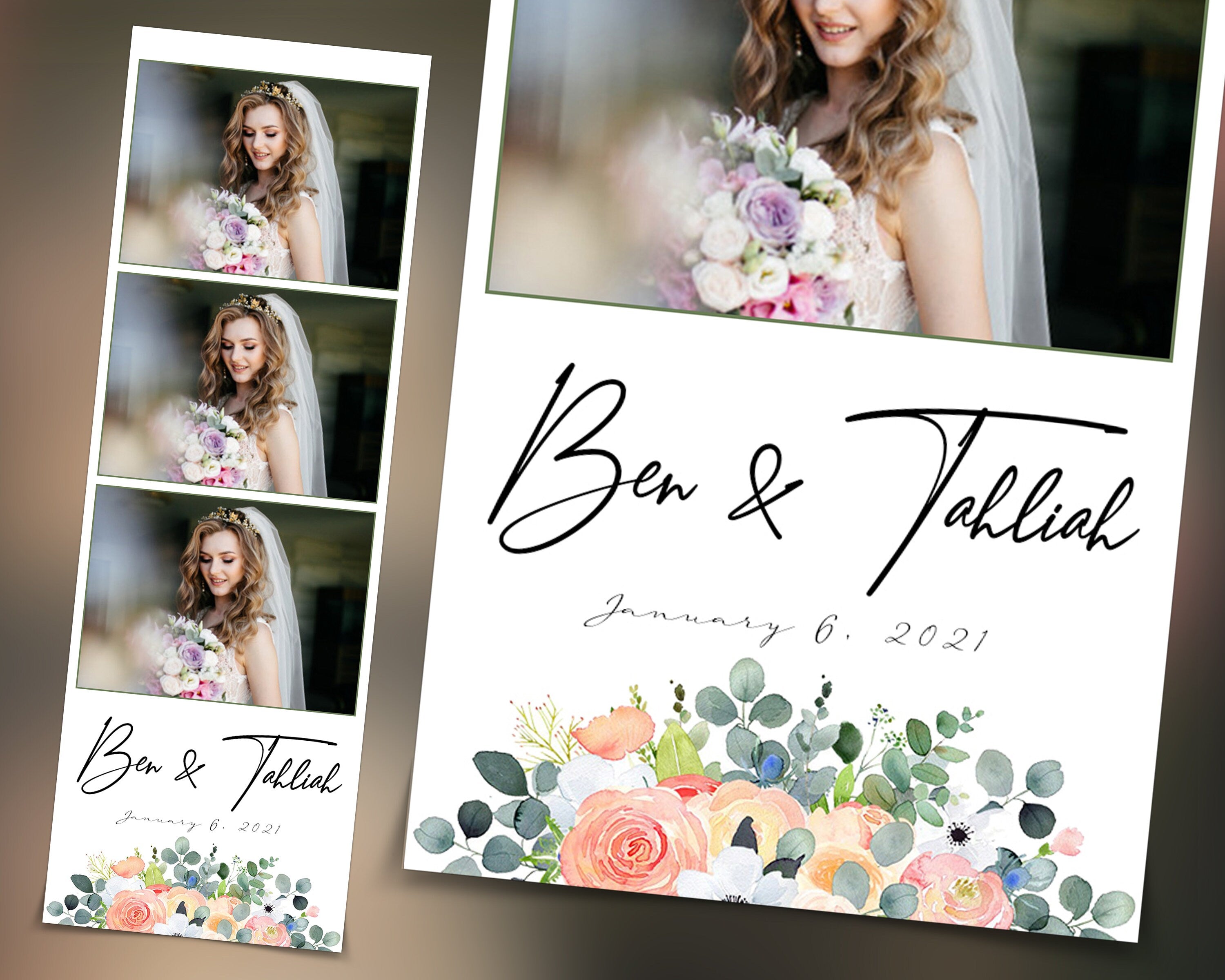 Wedding Anniversary Bridal Shower Floral Photo Booth Template 2x6 Photobooth Template with Font