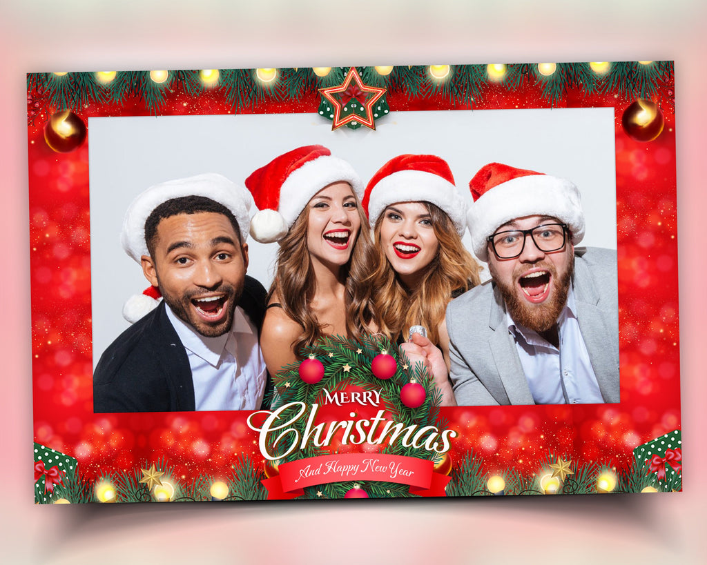 Christmas Photobooth Template, 4x6 landscape 1 photo shot Merry Christmas and New Year 2024, Xmas Green & Red for Darkroom, DSLR and PSD PNG