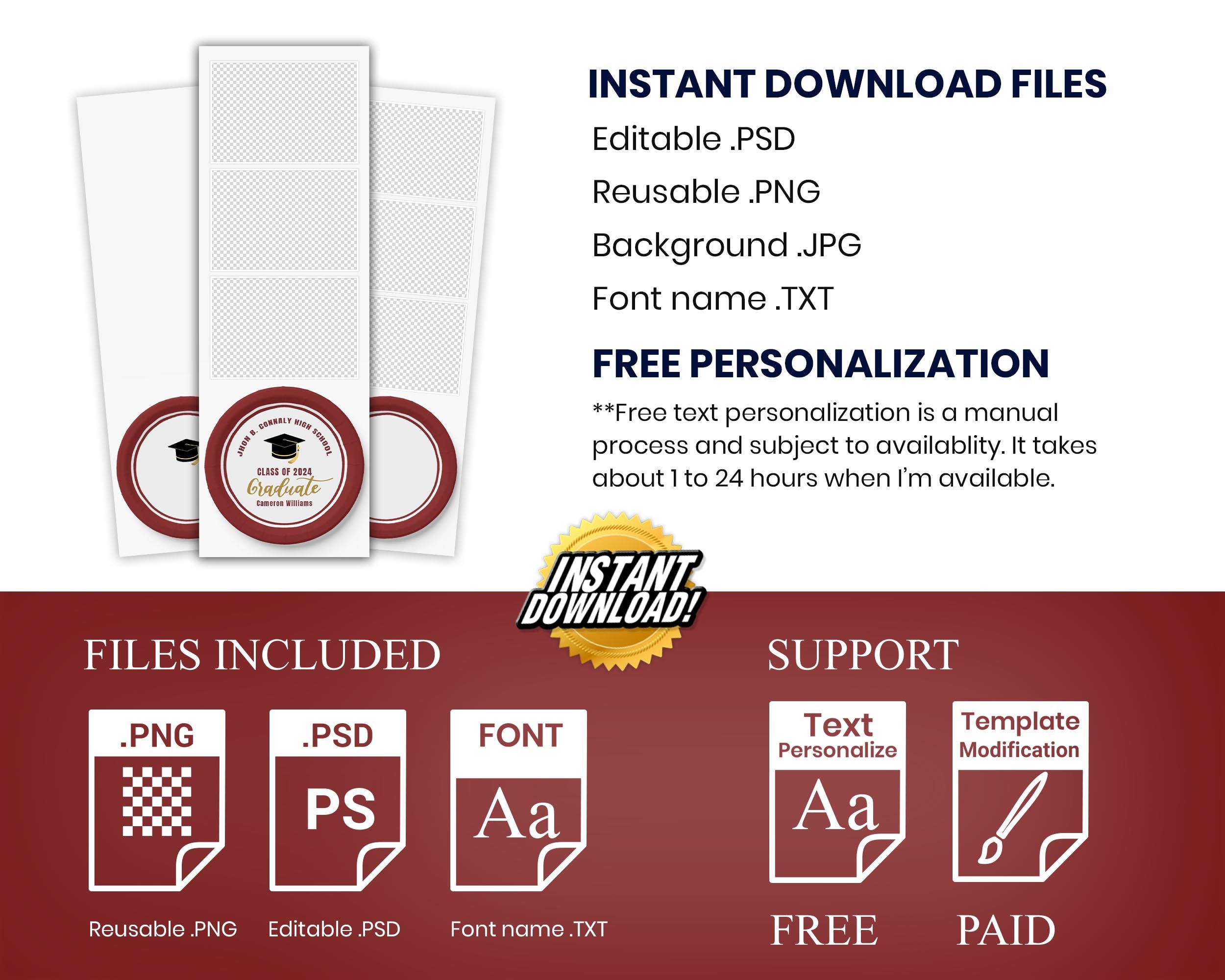 Graduation Photo Booth Template, Graduation Photobooth Template, Class of, Prom, Maroon 1100
