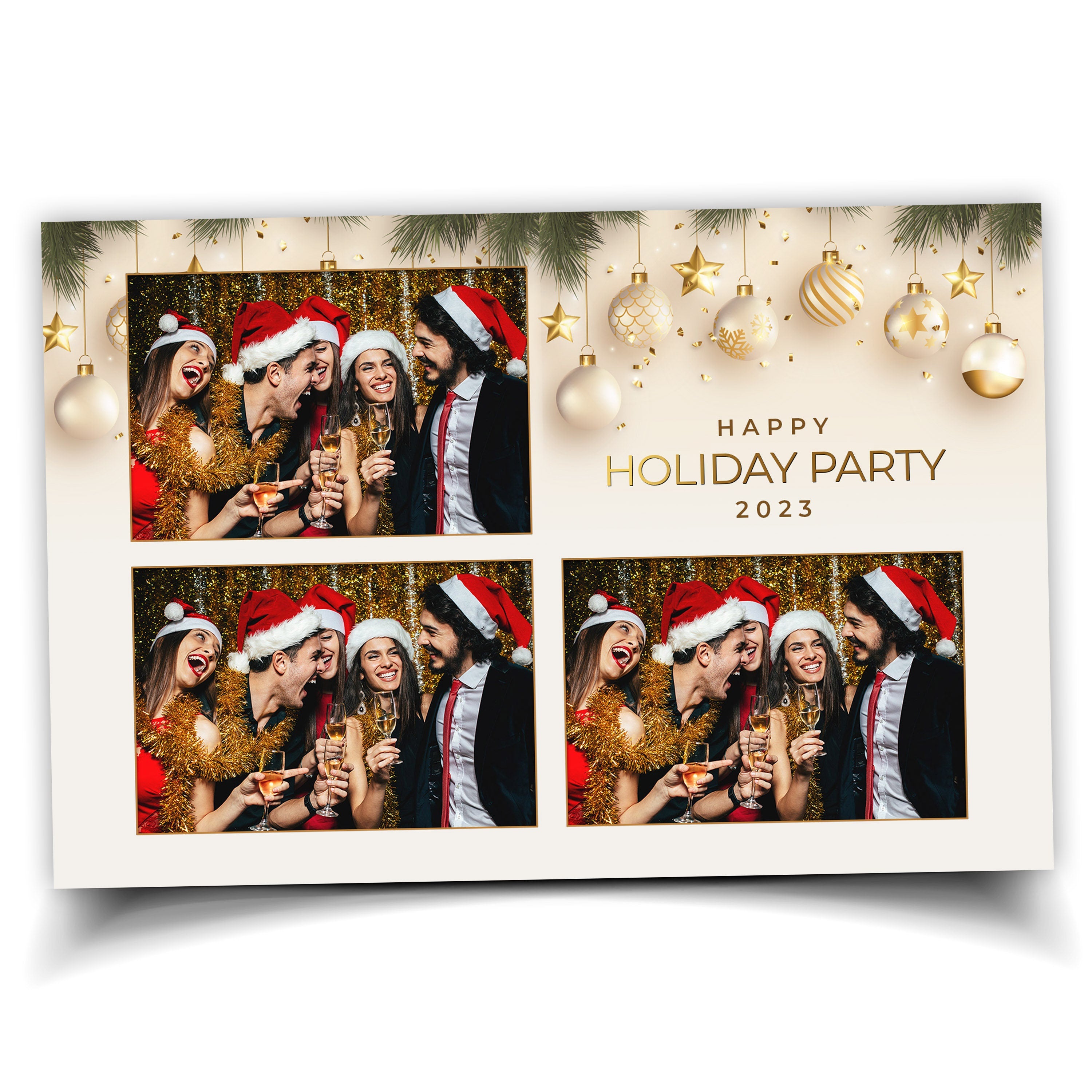 Christmas Photobooth Template, 2023 Happy Holiday Party Merry Christmas Gold and Green New Year 2024 4x6 Xmas Photo booth Template CM2