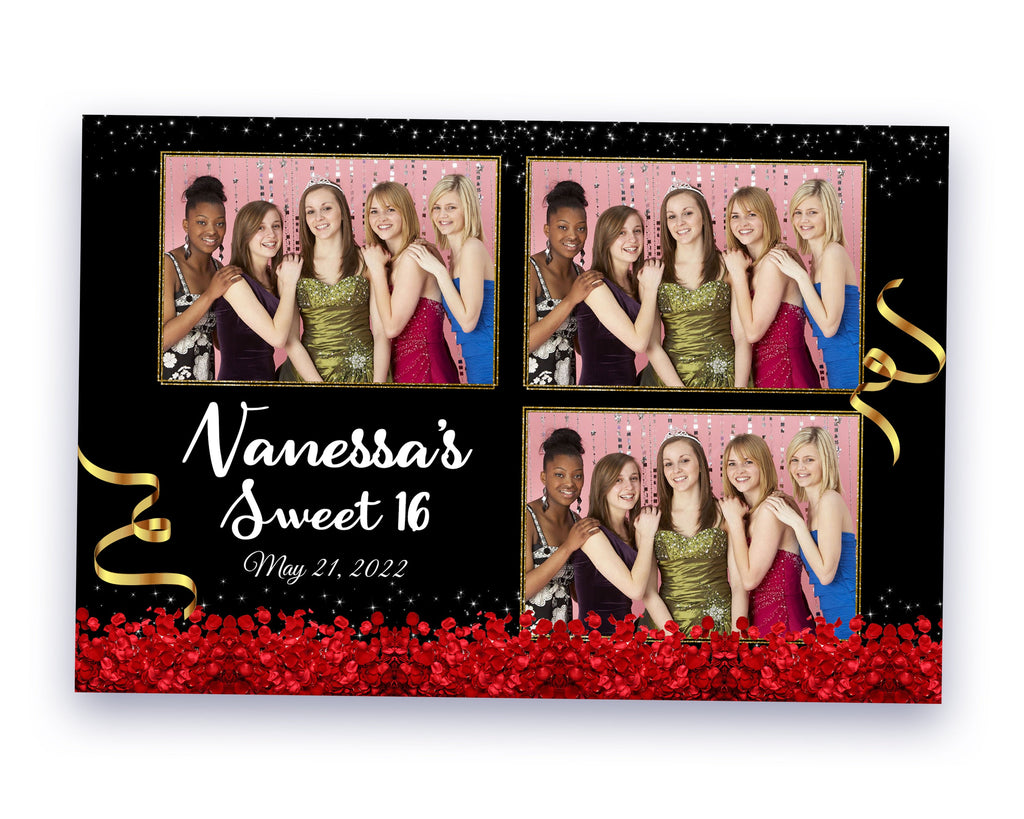 Rose Petals Photo Booth Template, Red Rose Photobooth Template, Sweet 16, Quince, Birthday, XV, Wedding, Anniversary, Quinceañera