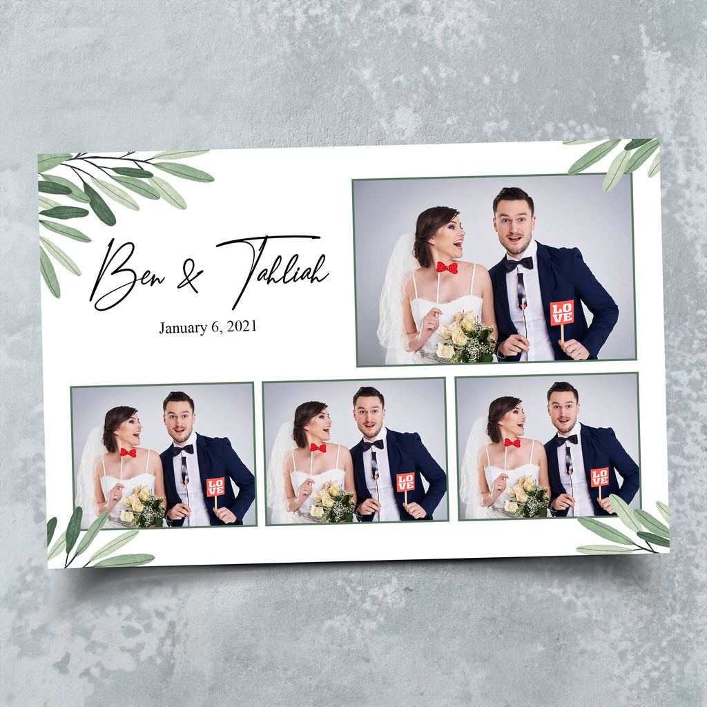 Wedding Photo Booth Template Anniversary Bridal Shower Floral Photo Booth Template 4x6 4 photo with Font Olive Leaf Greenery Leaves TB446
