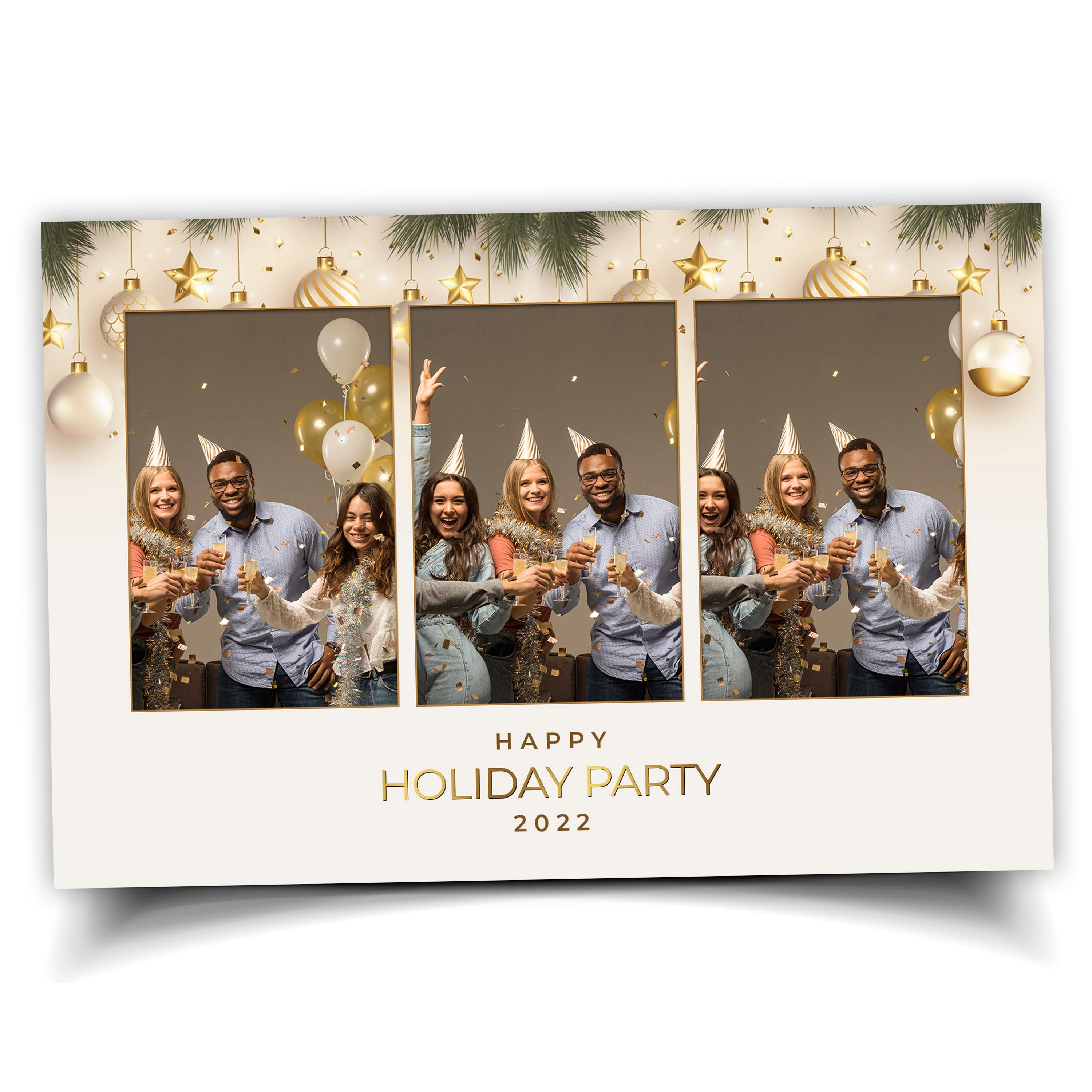 Christmas Photobooth Template 4x6 Landscape 3 Photo 2023 Holiday Party Gold and Green Happy New Year 2024 Xmas Mirror booth Template CM2