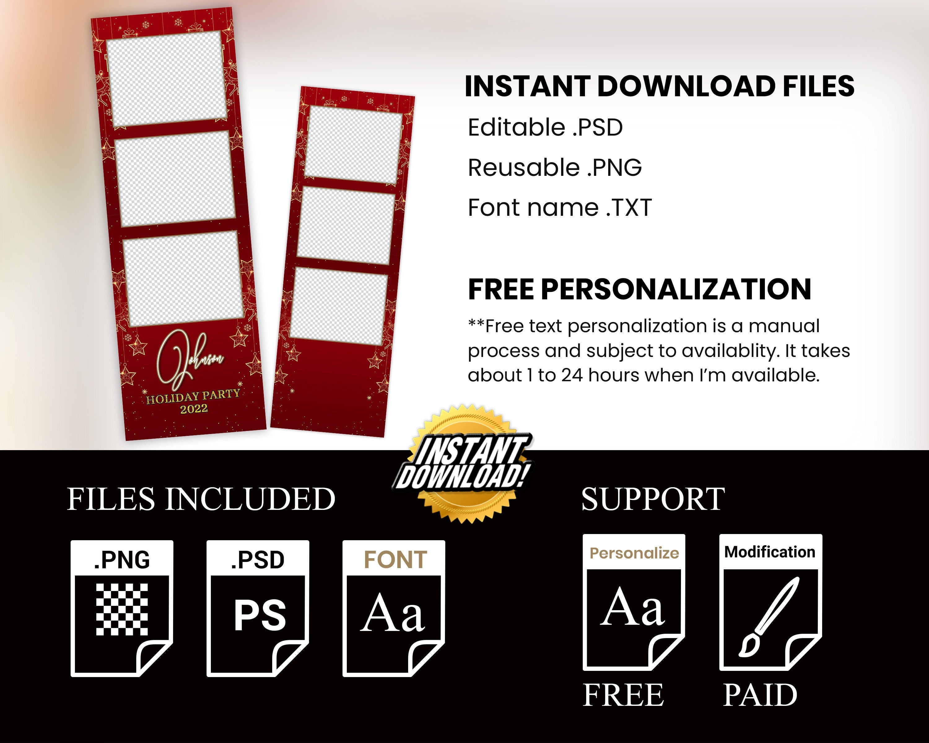 Christmas Photobooth Template Merry Christmas and New Year Strip Winter Wonderland and Holiday Photobooth Template Gold Black Silver 2x6
