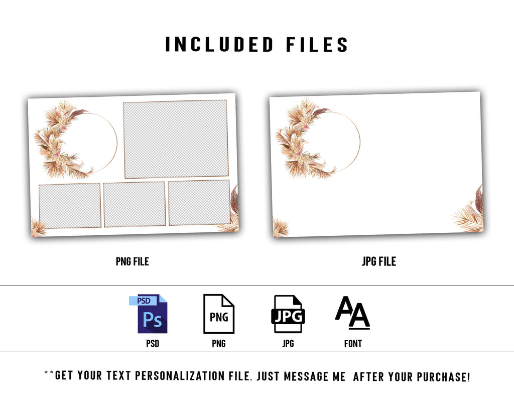 Boho Wedding Photo Booth Template 4x6 Stripe gold floral Photobooth