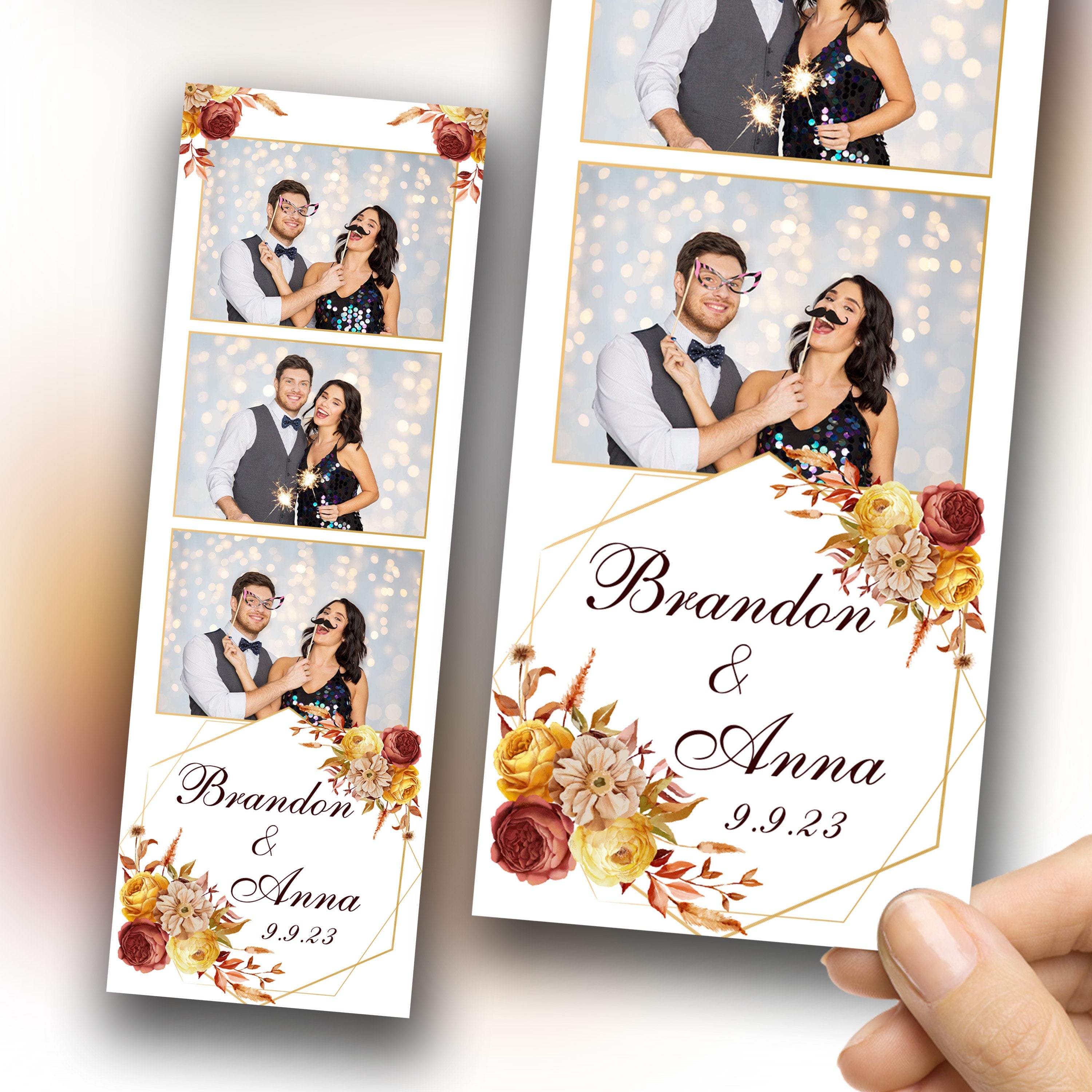 Wedding Photobooth Template Fall theme Bridal Shower Sweet 16 Floral Anniversary Burnt Orange 2x6 Photobooth Template with Font
