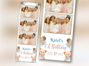 Baby Shower Photo booth Template 2x6 strip Teddy Bear Babyshower it's a boy sky blue brown tan balloon 1st birthday Photobooth Template BS1