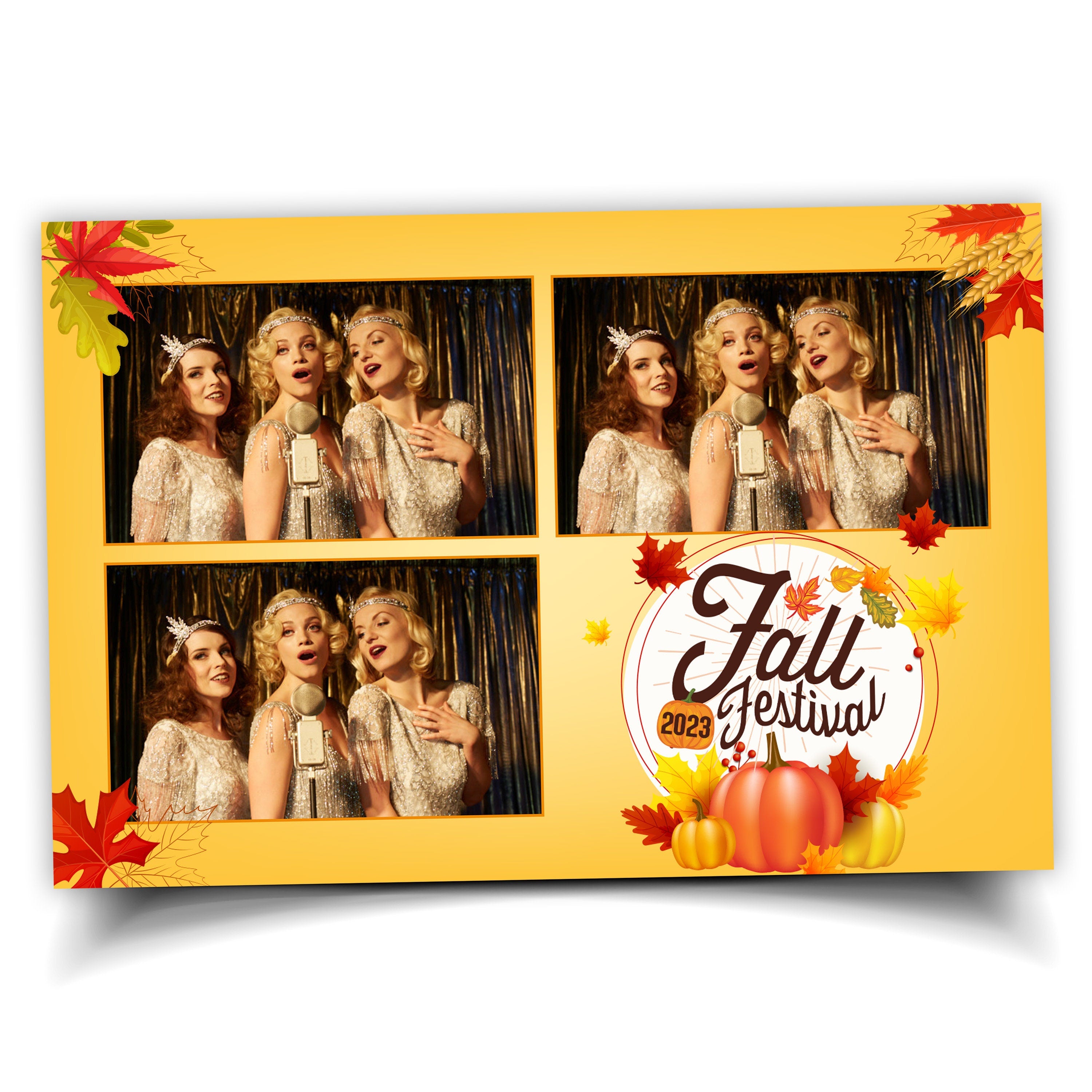 Fall Festival photobooth template and Thanksgiving 4x6 orange pumpkin theme 3 photo postcard layout for DSLR booth darkroom PNG 2024 F8