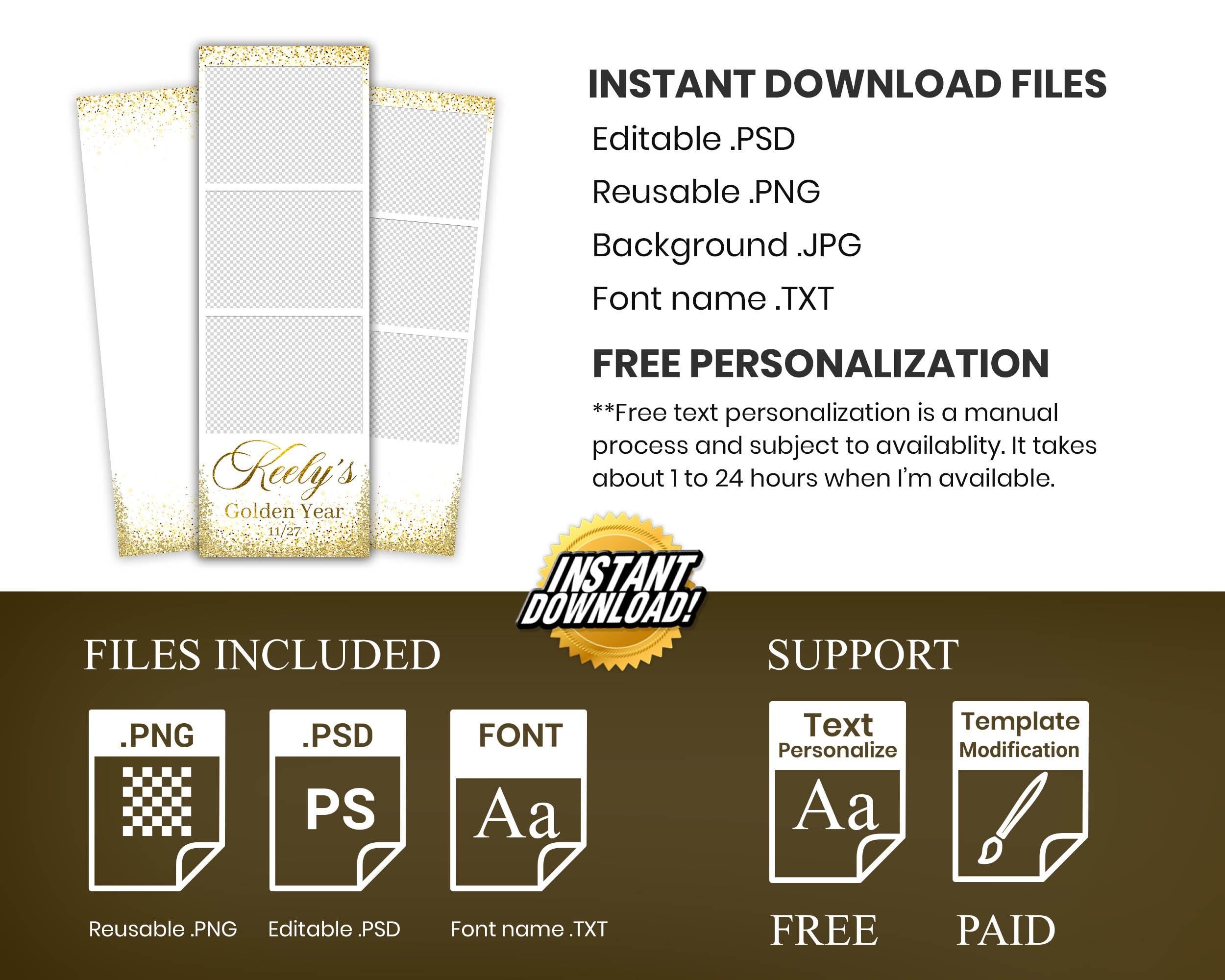 Golden Year Photo Booth Template Gold Glitter Birthday Photobooth Template 528