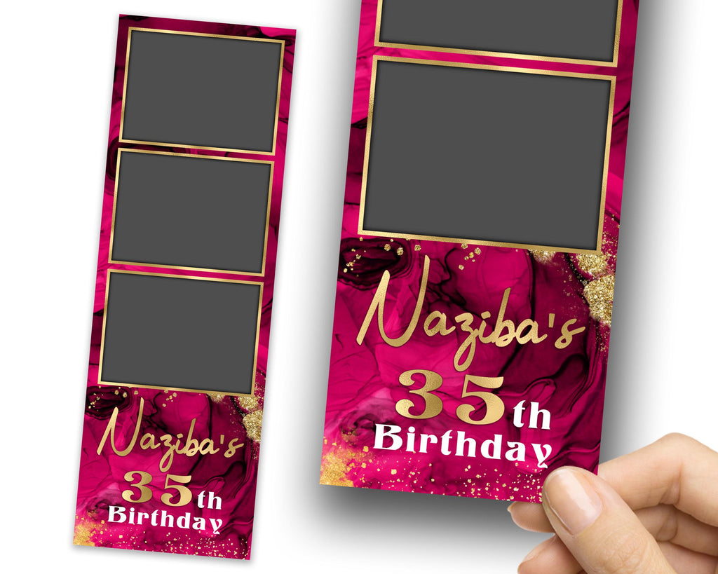 Birthday Photobooth Template, Gold Glitter, Bday Photo Booth, Gold, Pink, Red Color Birthday Party