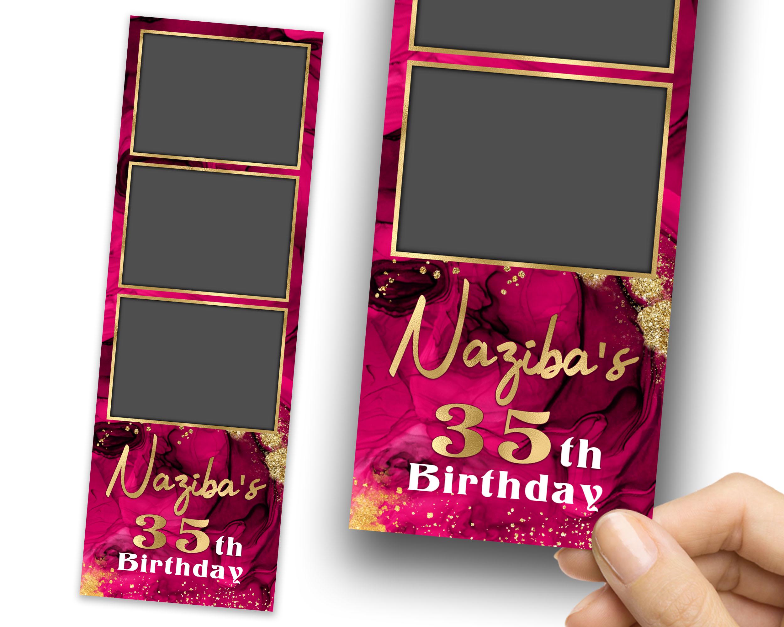 Birthday Photobooth Template, Gold Glitter, Bday Photo Booth, Gold, Pink, Red Color Birthday Party