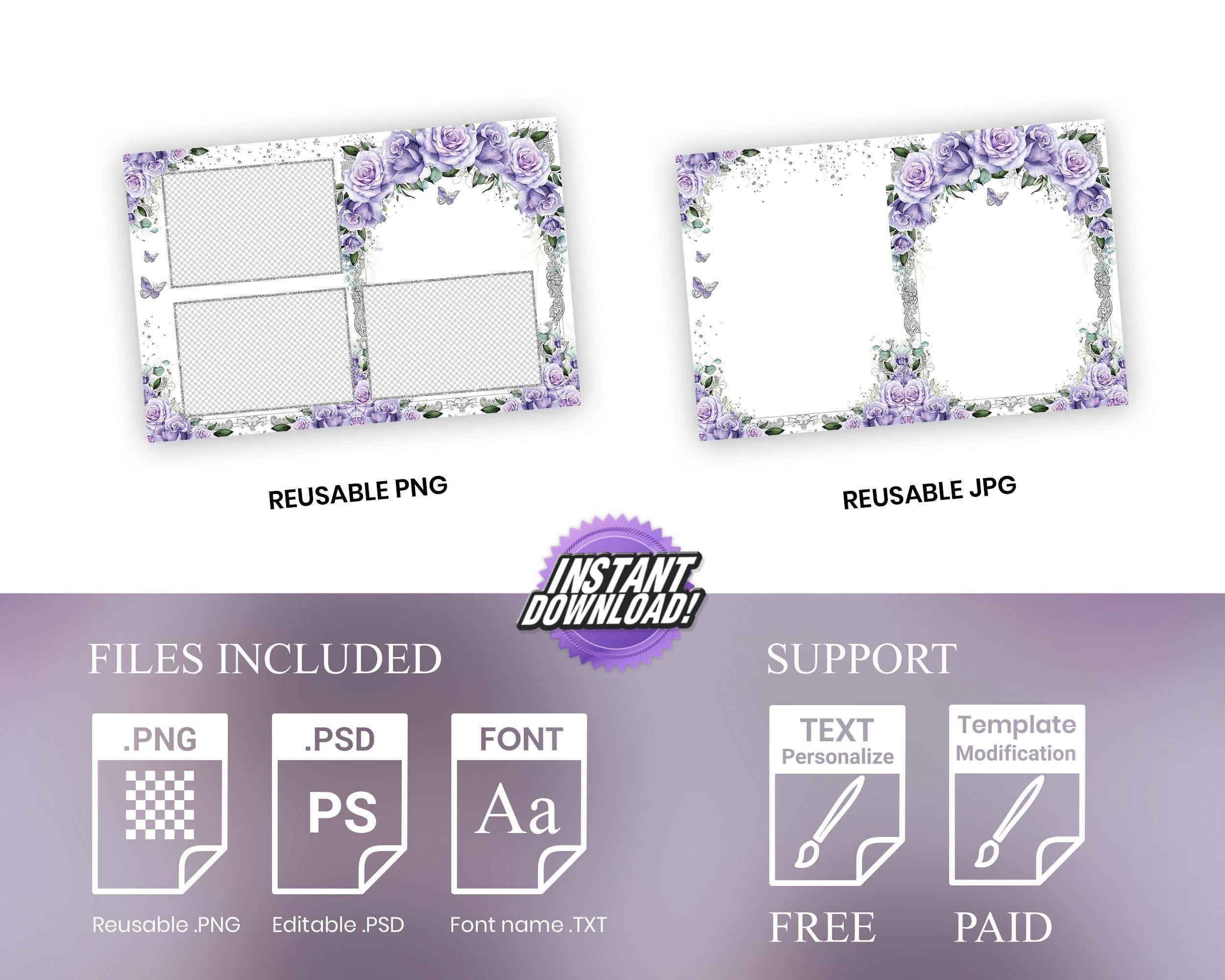 Birthday Photobooth Template Sweet 16 Photo Booth Quinceanera 2x6 Strip Purple Flower Mis Quince, xv 1104