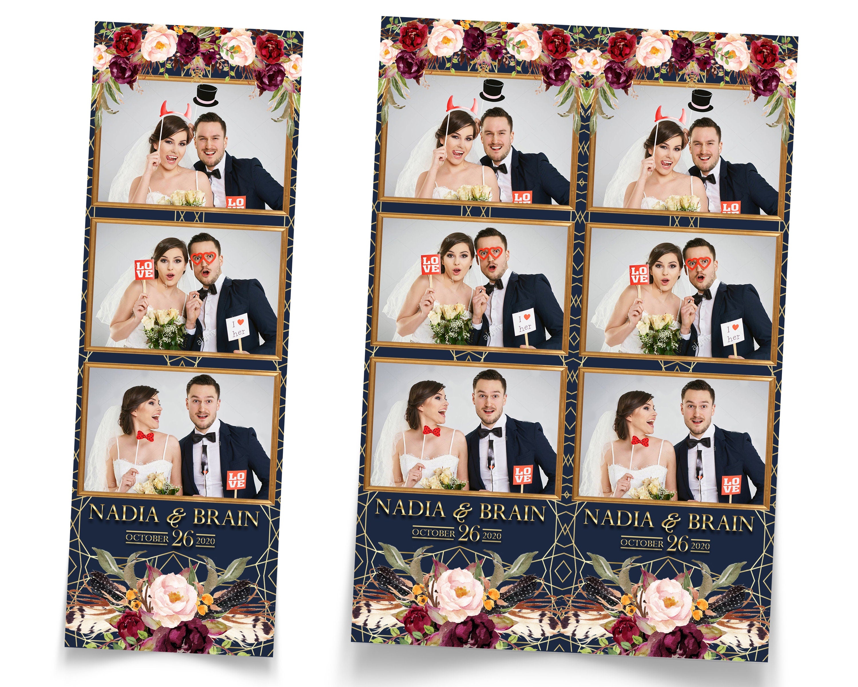 Wedding Bridal Shower Sweet 16 Floral Anniversary Photo Booth Template 2x6 Photobooth Template