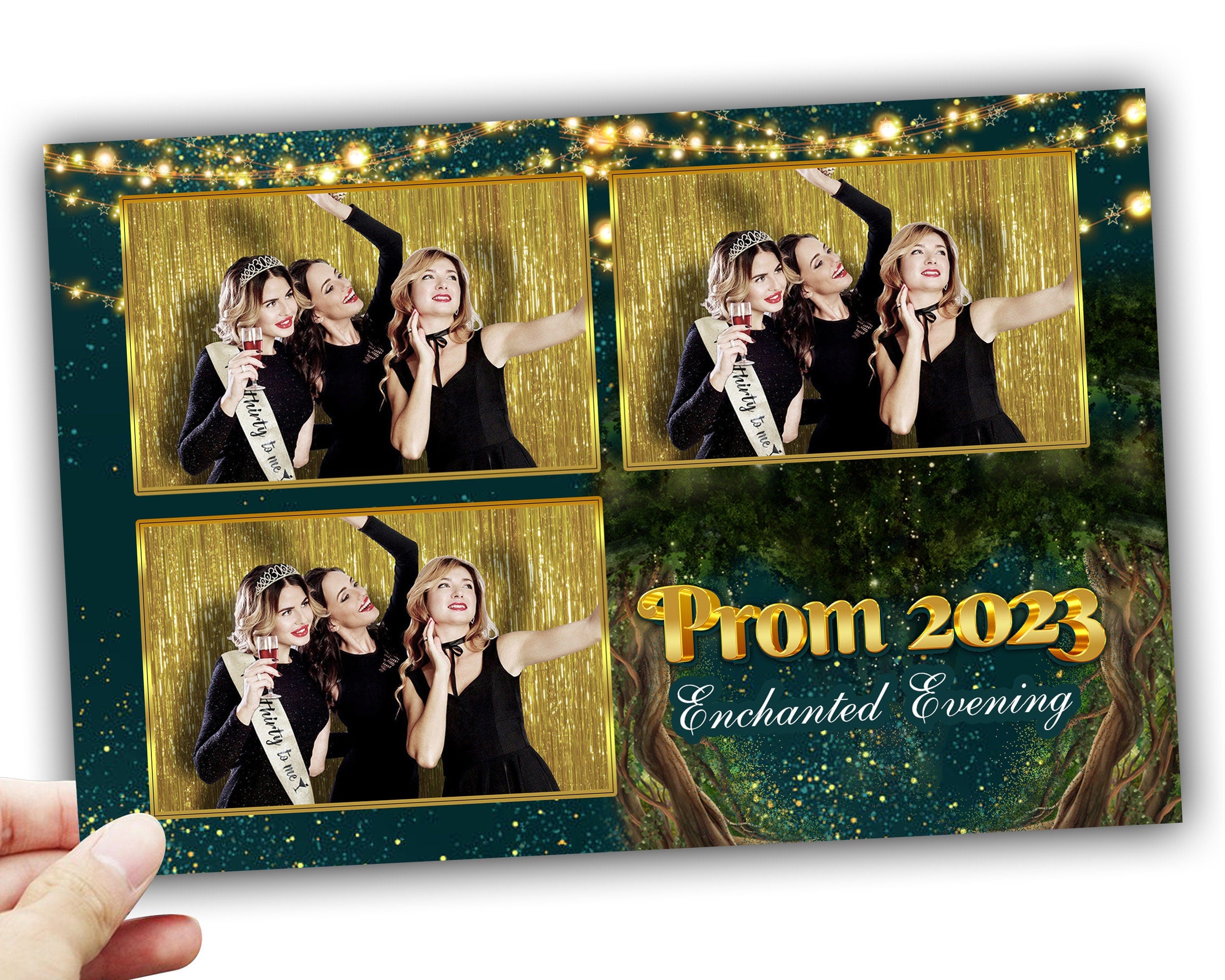 Text Editable Enchanted Forest Prom 2024 Photobooth Template 4x6 Postcard 3 photo Class of 2024 Graduation Photo booth Template