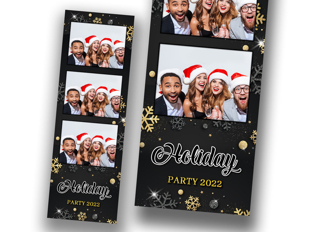 Christmas Photobooth Template Merry Christmas and New Year Strip Winter Wonderland and Holiday Photobooth Template Gold Black Silver 2x6