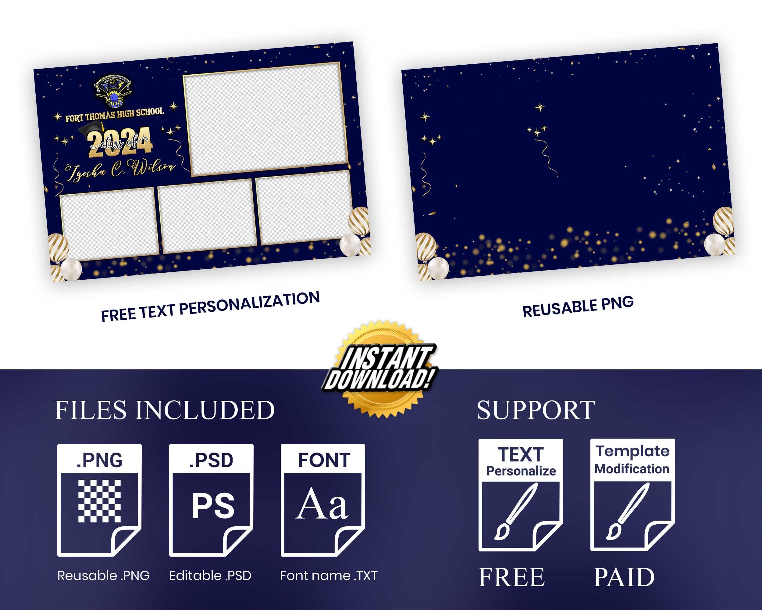Class of 2024 Graduation Prom Black Gold Photobooth Template 850
