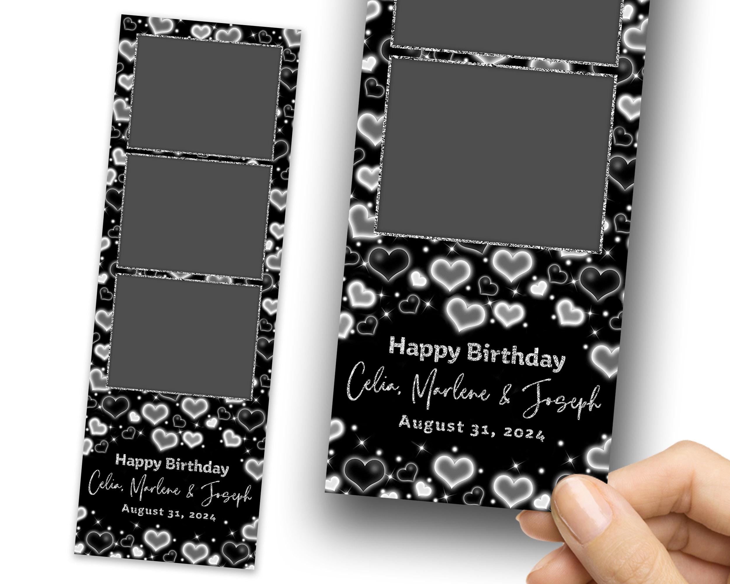 Black White Heart Love Birthday Photo Booth Template 2x6 Strip Wedding Photobooth Template 870