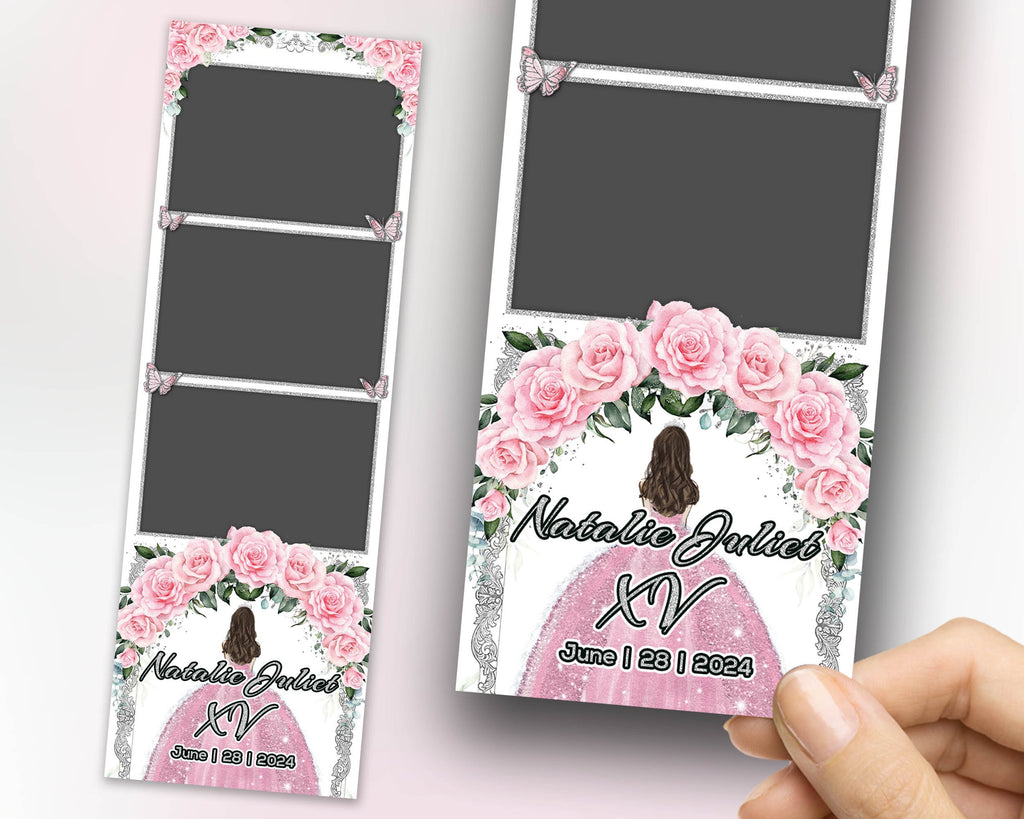 Sweet 16 Photobooth Template, Quinceanera Photo Booth, Birthday, Mis, Quince, Quinceañera, Light Pink Flower, Floral, Butterfly, XV, 1109