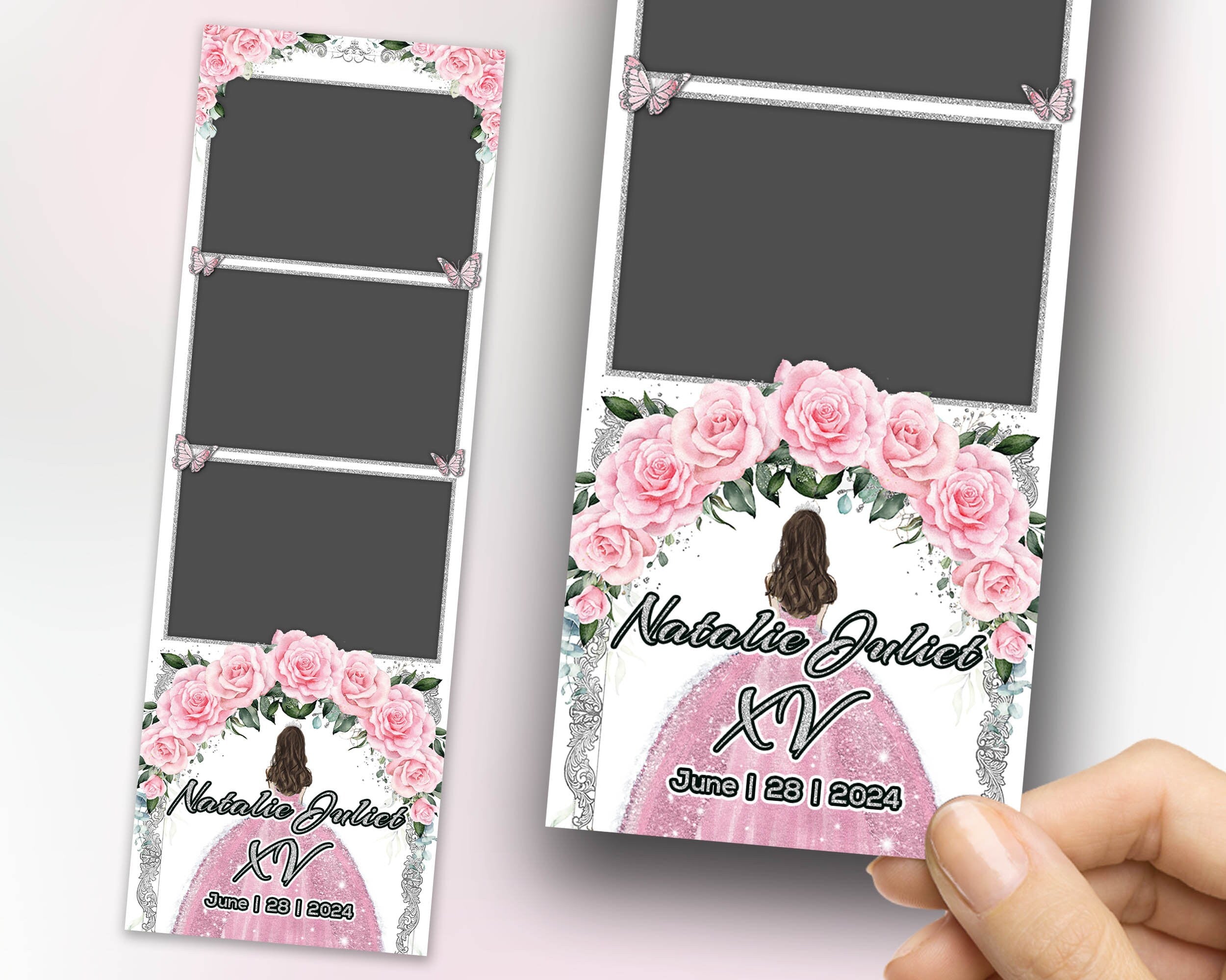 Sweet 16 Photobooth Template, Quinceanera Photo Booth, Birthday, Mis, Quince, Quinceañera, Light Pink Flower, Floral, Butterfly, XV, 1109