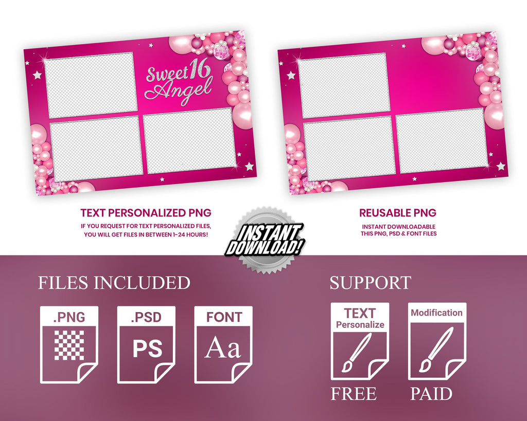 Quinceañera Birthday Sweet 16 Photobooth Template in pink rose gold Sweet Sixteen Quinceanera Photo Booth Template