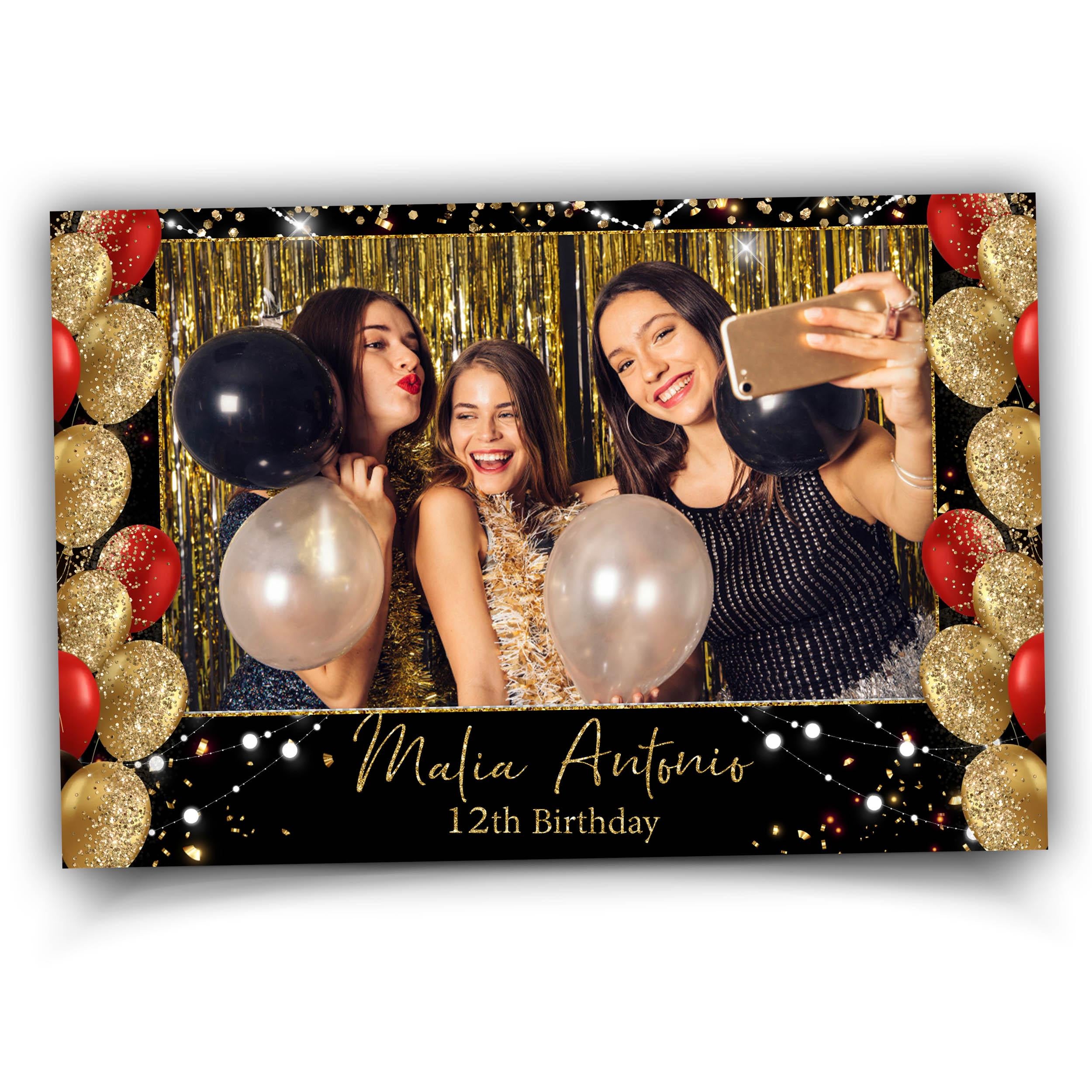 Birthday Photobooth Template Red Gold Balloon, Birthday Photo Booth Template, Bday 1051