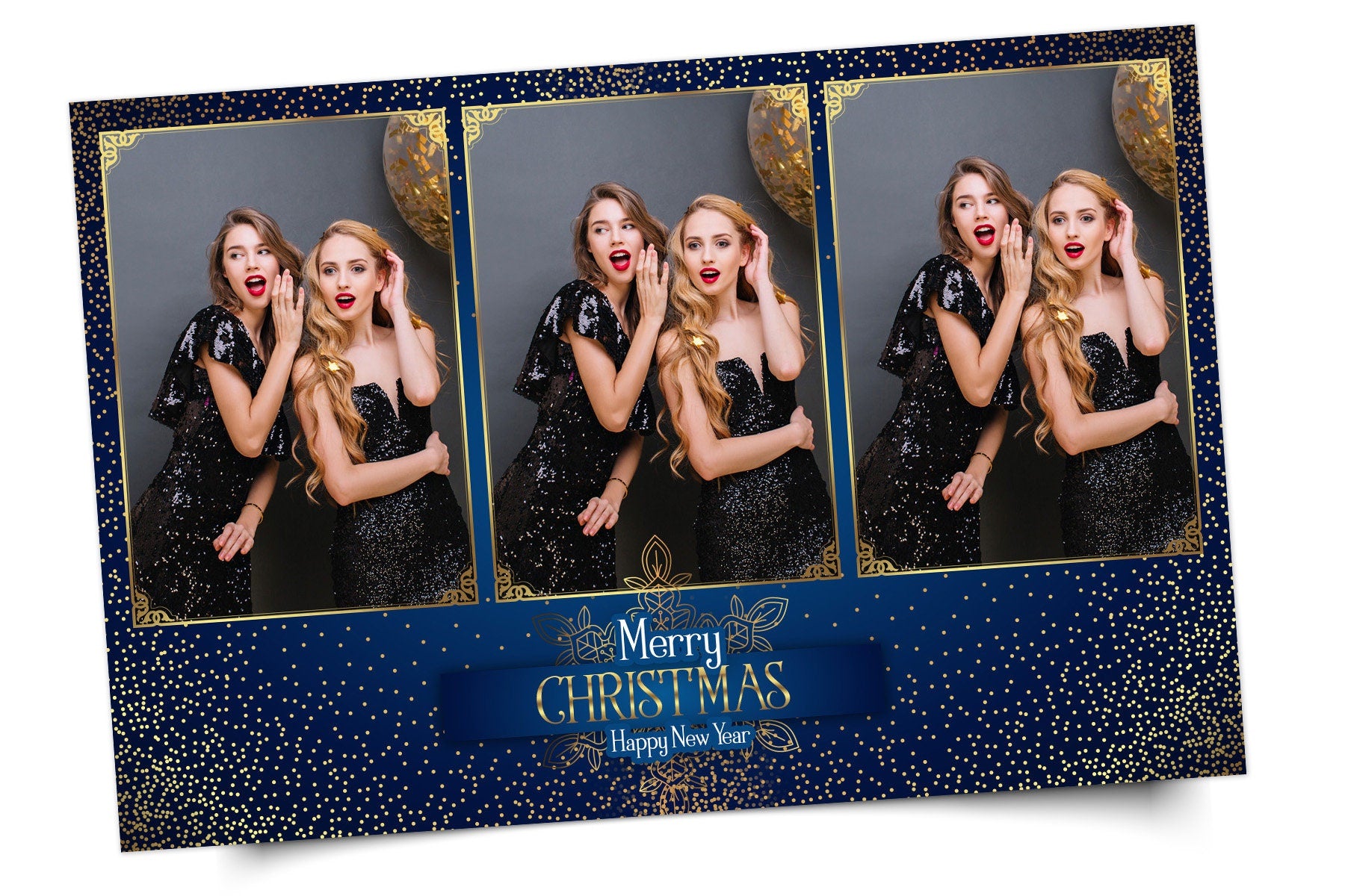 Photo Booth Template Merry Christmas New Year 2021 Party Photobooth Template 4x6  3 Photo Frame Template