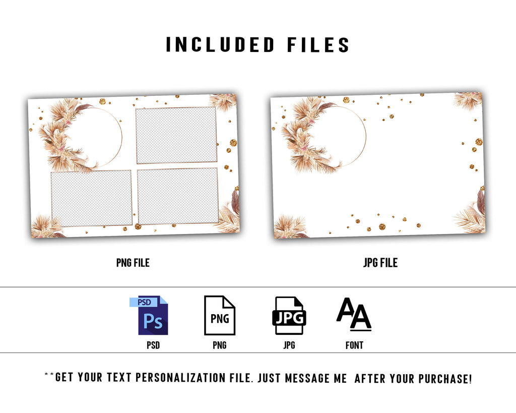 Boho Wedding Photo Booth Template 4x6 Stripe gold floral Photobooth