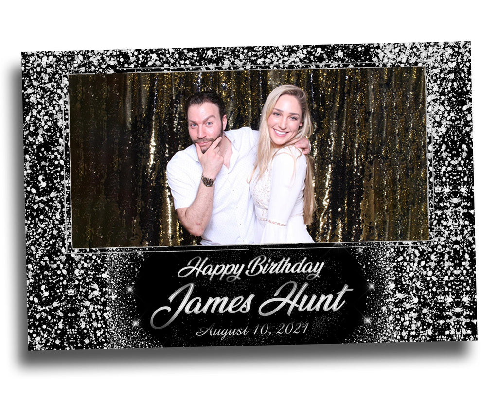 Birthday Photobooth Template Black Silver Glitter Sparkles silver dust bday photo booth template single photo 4x6 Landscape Layout 5 BM15