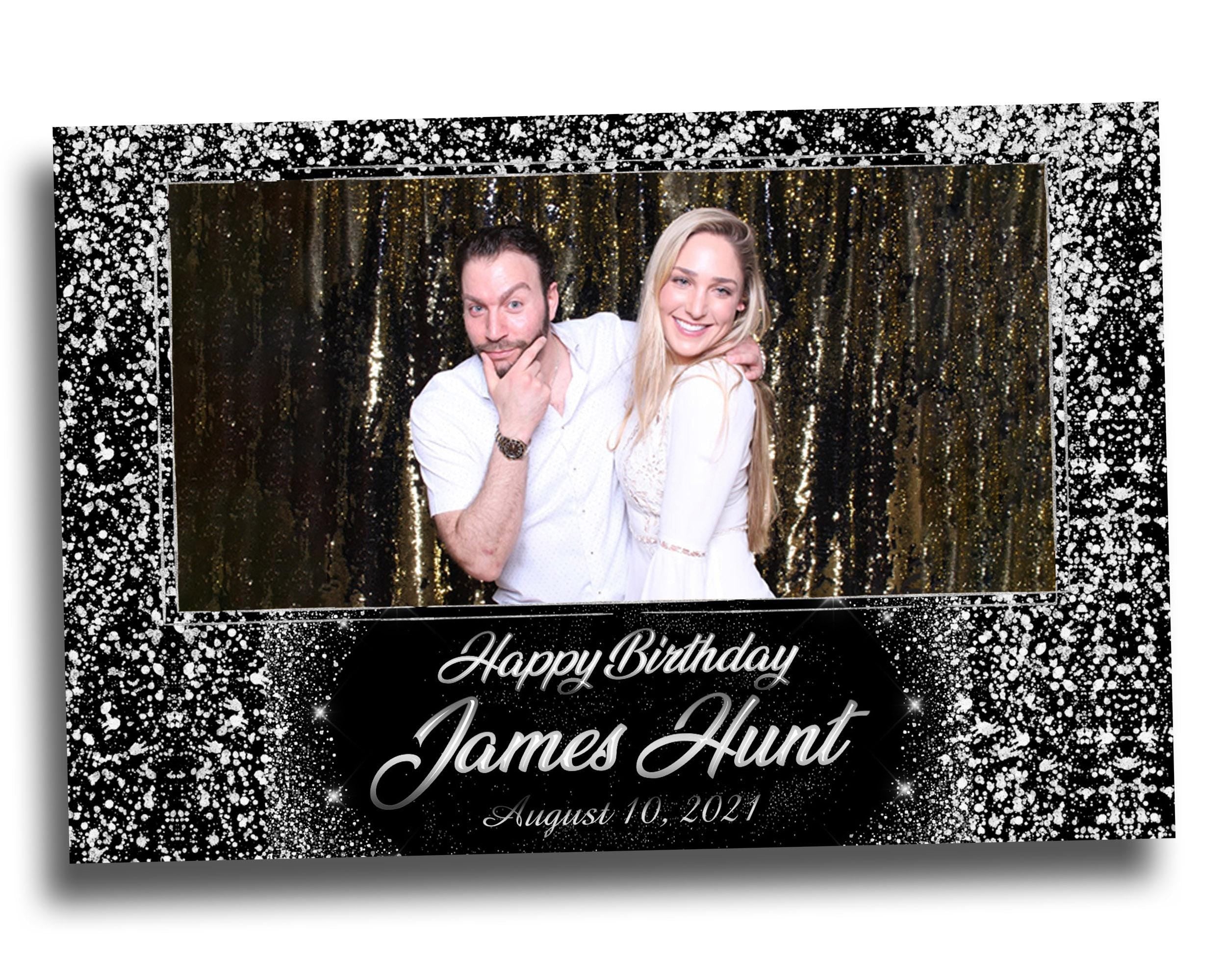 Birthday Photobooth Template Black Silver Glitter Sparkles silver dust bday photo booth template single photo 4x6 Landscape Layout 5 BM15