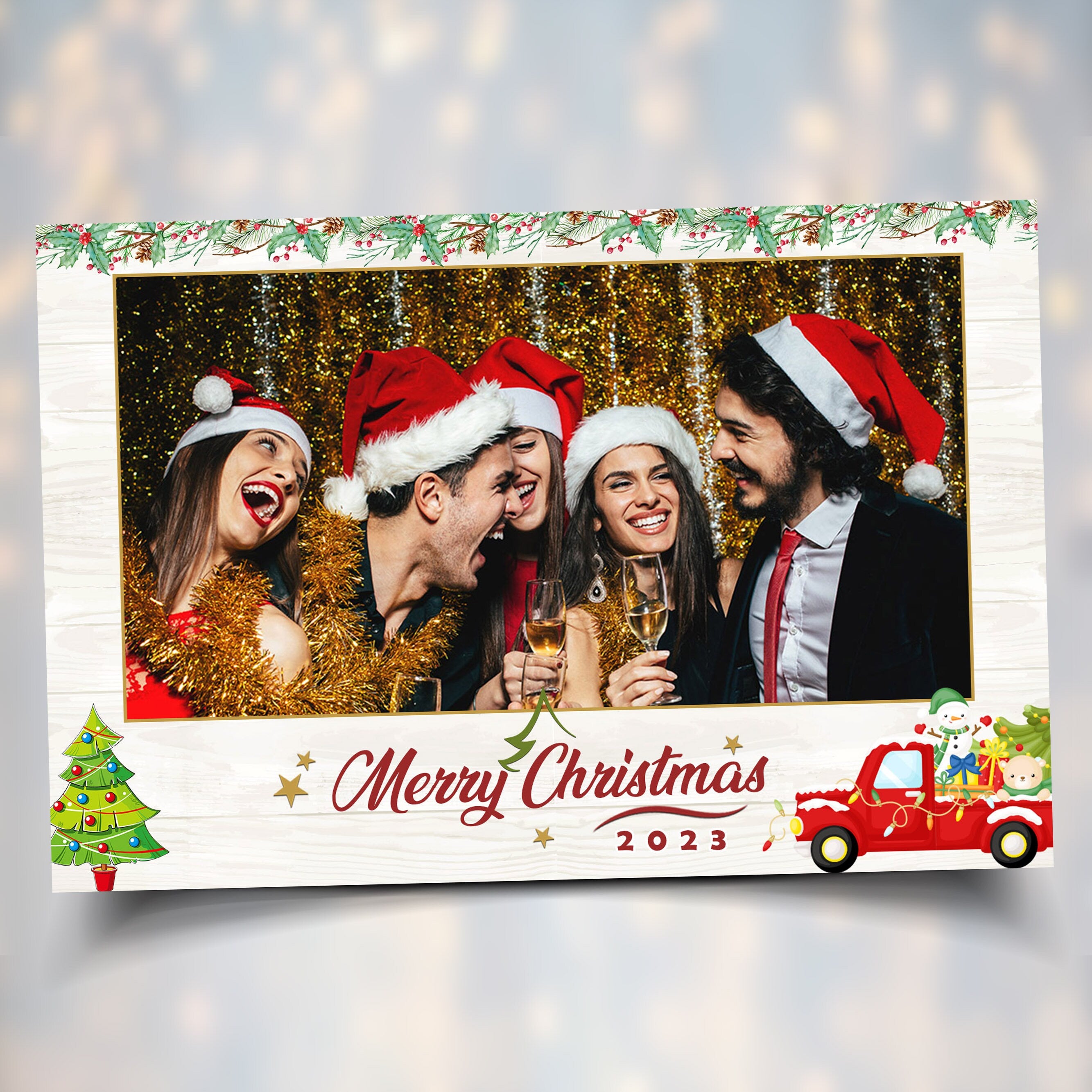 Christmas Truck Photo Booth Template, Merry Christmas and New Year 2024, Xmas 4x6 Landscape Single Photo Booth Photobooth Template