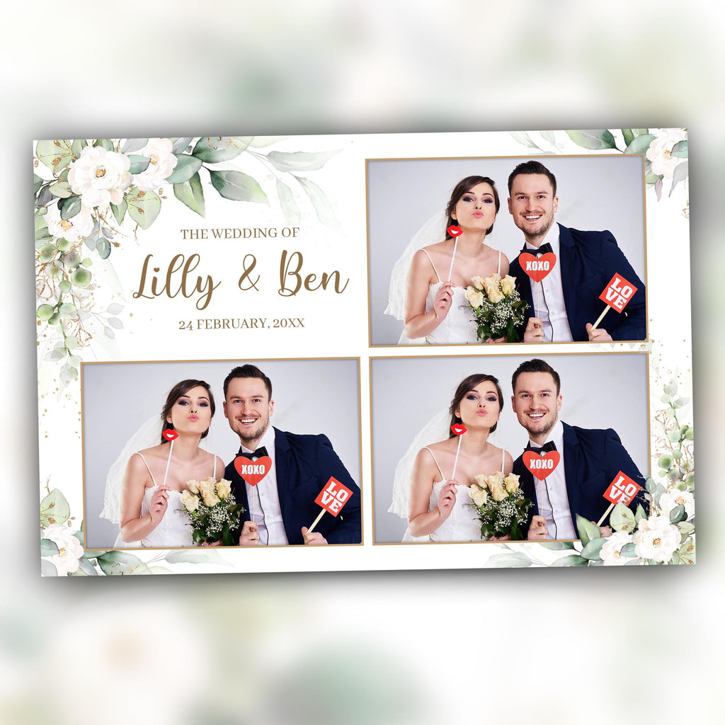 Wedding Photobooth Template, Anniversary Photobooth, Bridal Shower Photobooth, Greenery Floral White Flower Photo Booth Template, 1430