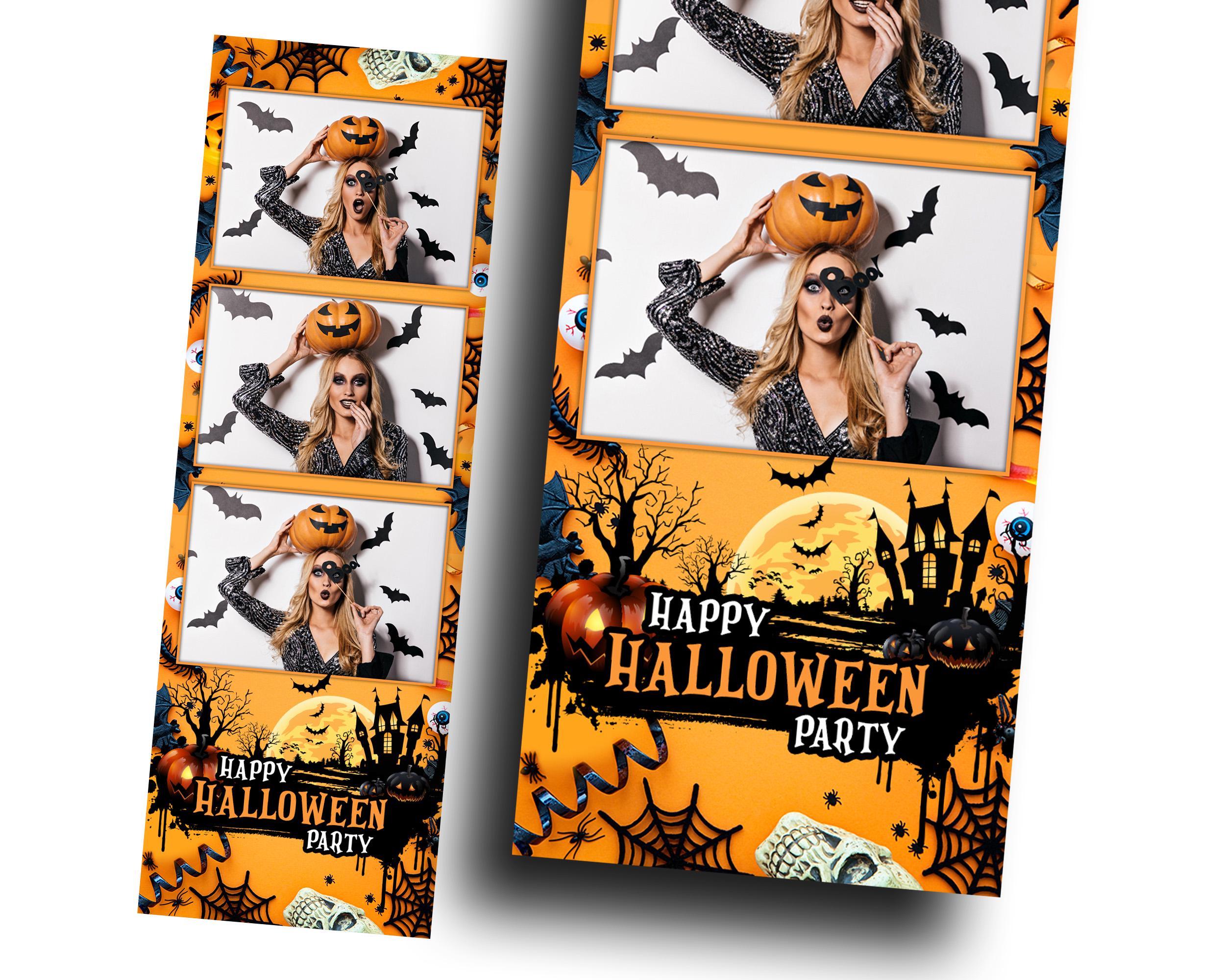 Halloween Photobooth Template 2x6 Strip 3 photo Trick or Treat Party 2024 Orange Yellow Black Pumpkin Photo Booth Template B29