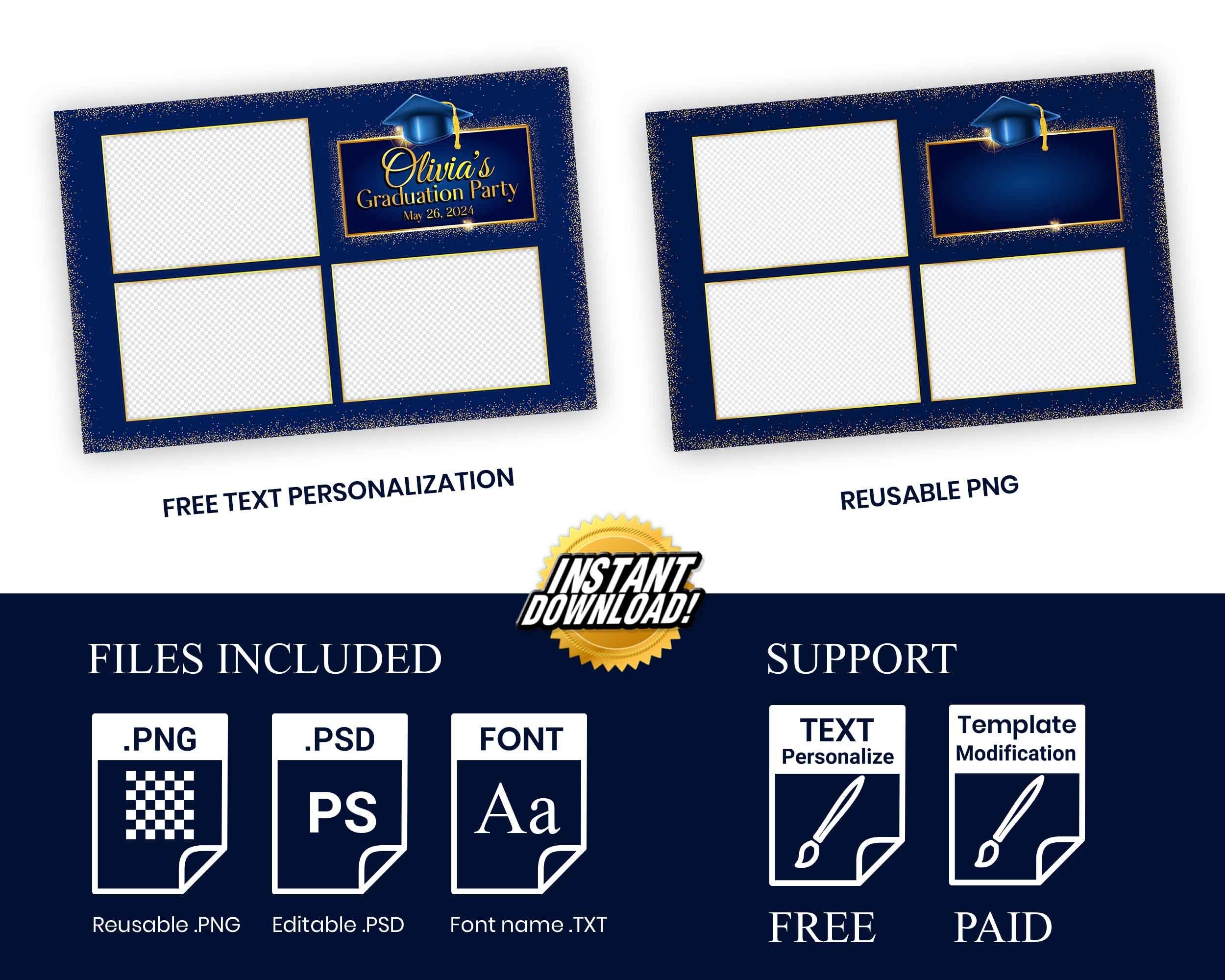 Graduation Photo Booth Template, Grad Photobooth Template, Class of, Prom, Blue and Gold