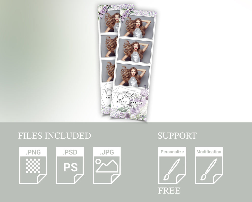 Quinceañera Photobooth Templates 2x6, Strip, Editable PSD