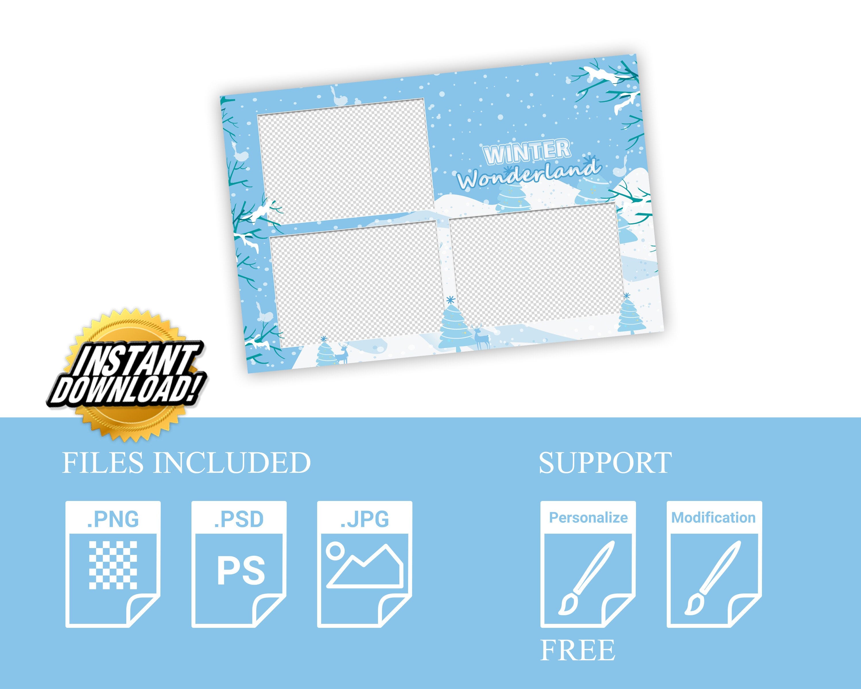 Snowflake Winter Photobooth Template Happy Holiday Party Merry Christmas Snowflakes Xmas New Year Photo booth Template