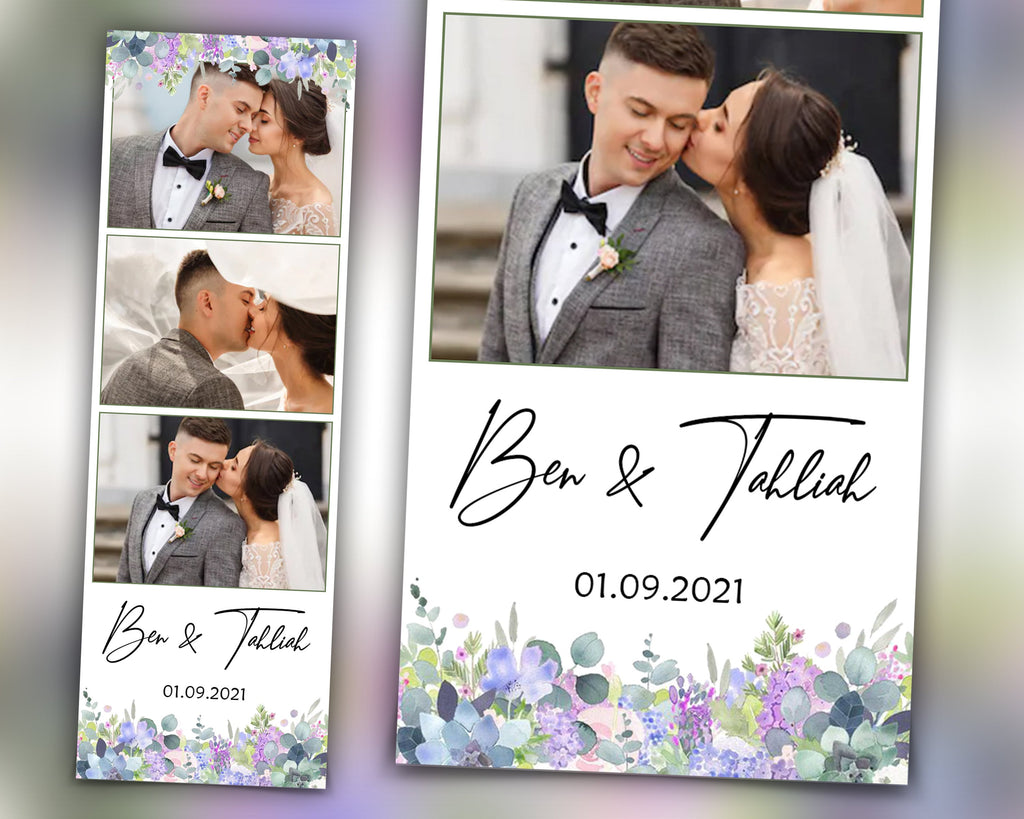 Wedding Bridal Shower green Photobooth Template Floral leaves Anniversary Photo Booth Template 2x6 photo strip botanic watercolor with fonts