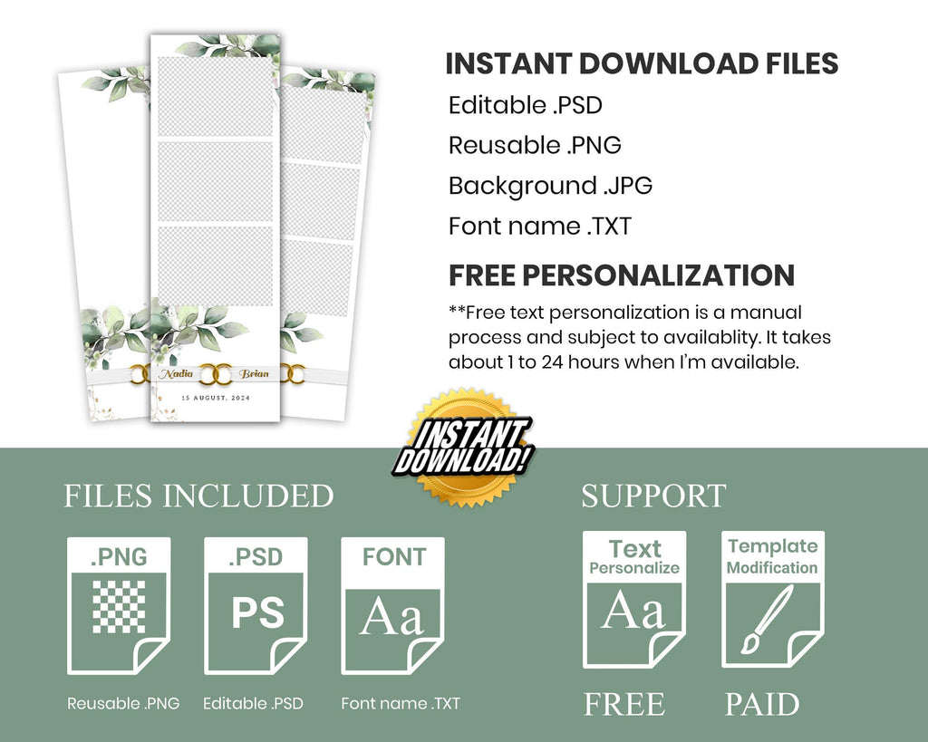 Bridal Shower Photo Booth Template, Wedding Photobooth, Anniversary, Greenery 657