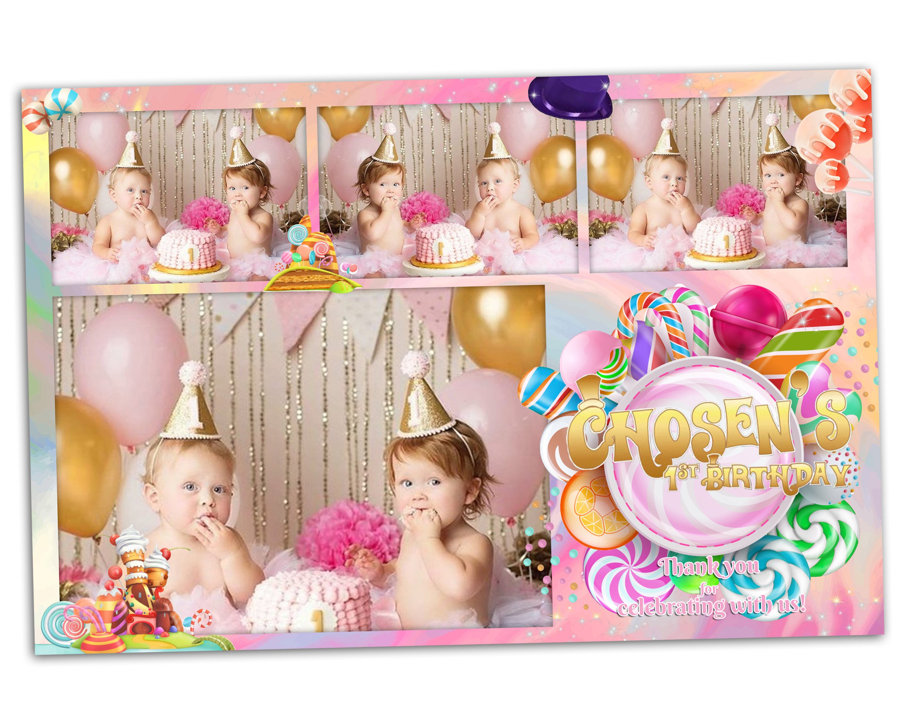 Birthday  Photo booth template 4x6 with candy land postcard photo booth template