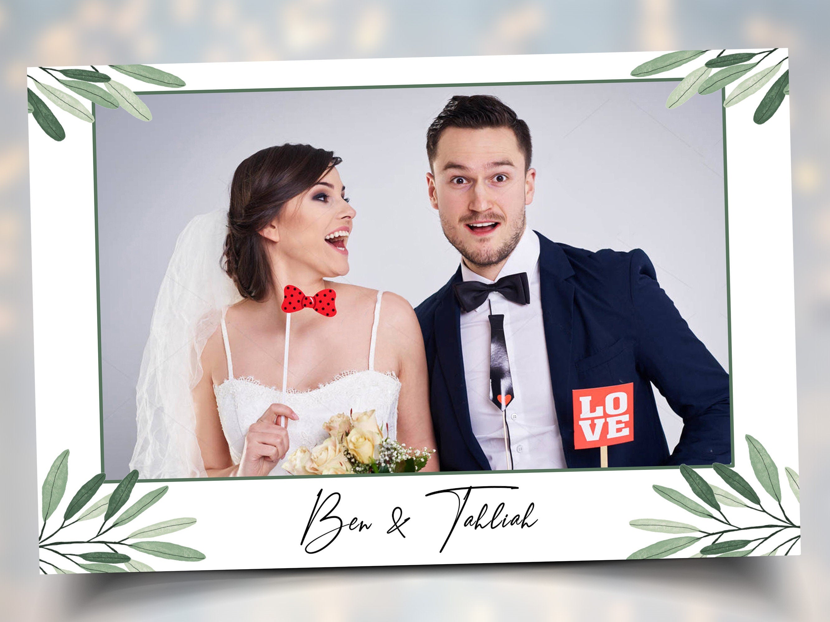 Wedding Photo Booth Template Olive Greenery Anniversary Bridal Shower Floral Photobooth Template 4x6 landscape single photo TB446