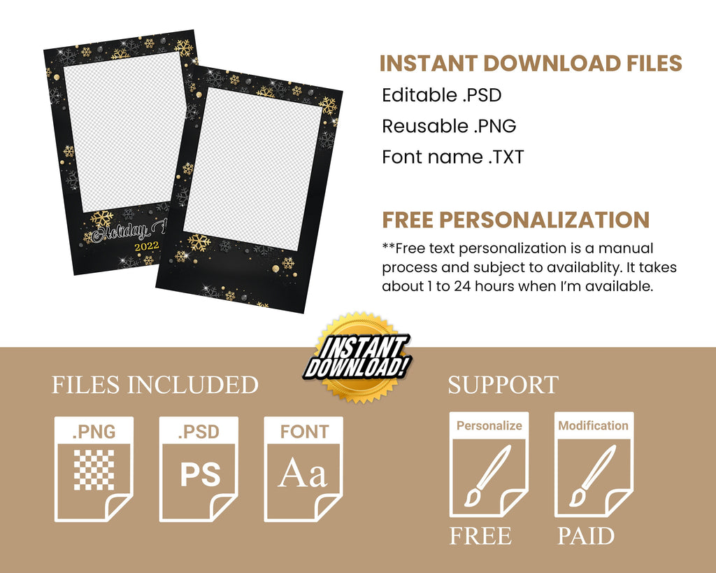 Gold Black Silver Christmas Photobooth Template 4x6 3 photo mirror booth Merry Christmas and New Year and Holiday photo booth Template