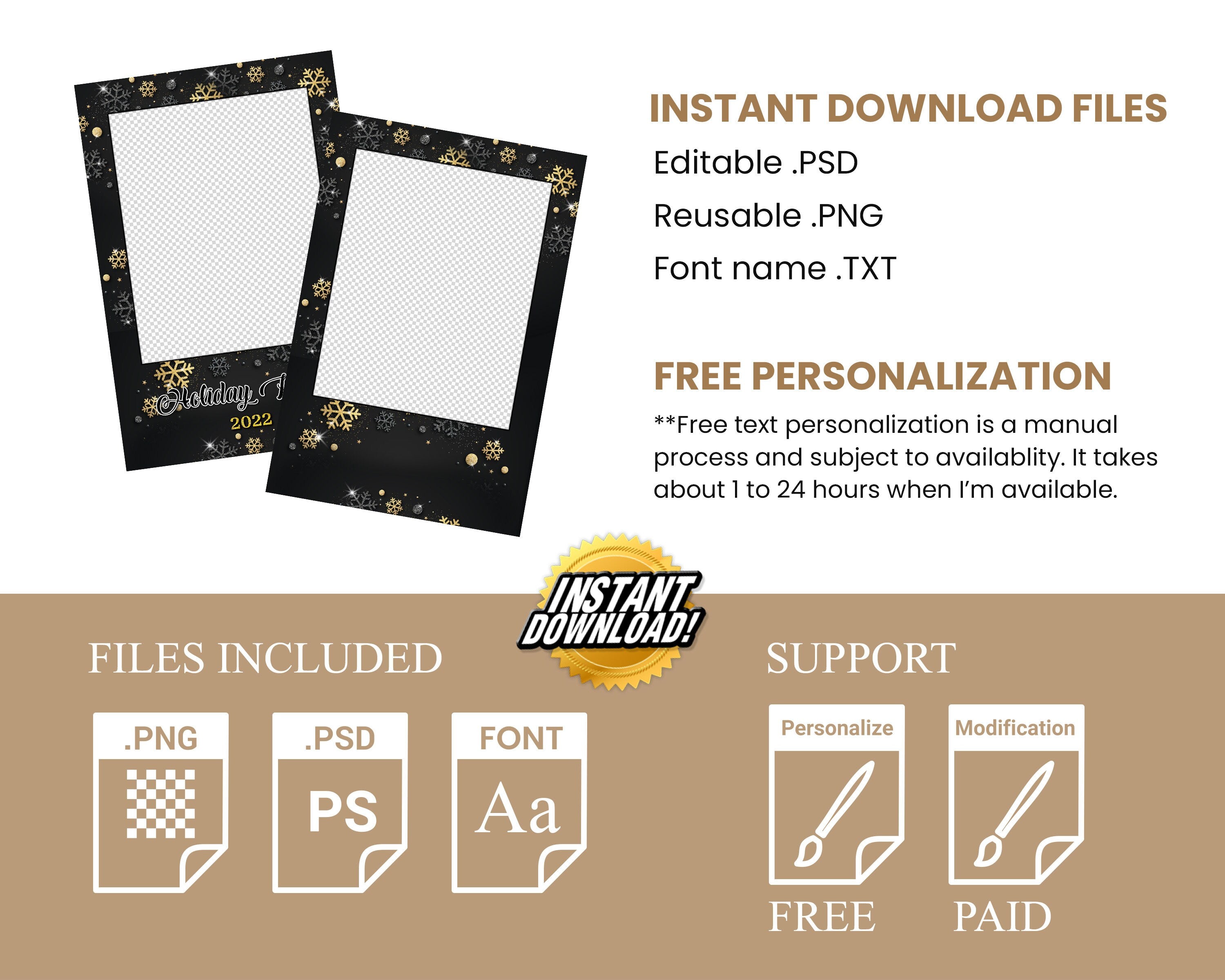 Gold Black Silver Christmas Photobooth Template 4x6 3 photo mirror booth Merry Christmas and New Year and Holiday photo booth Template