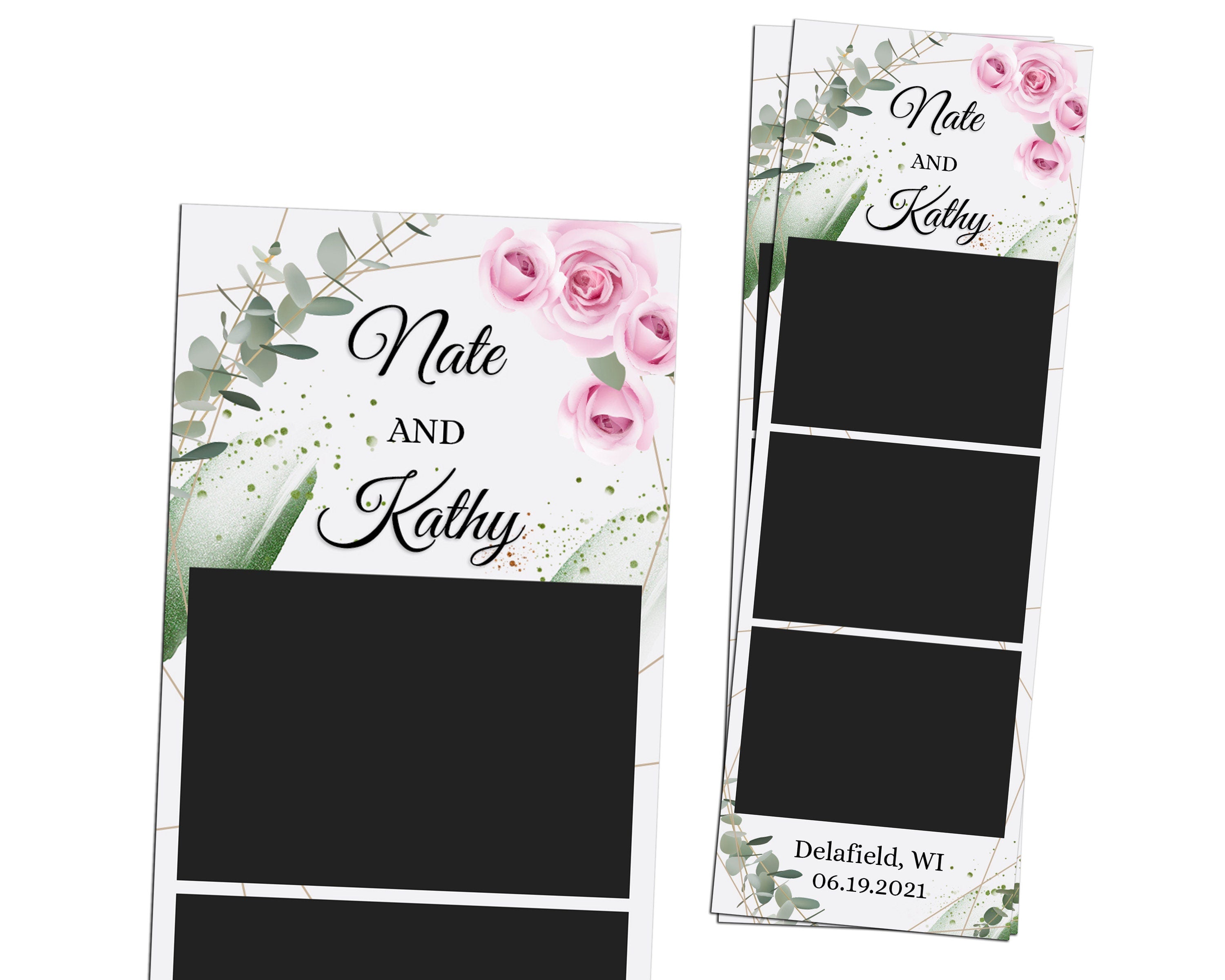 Wedding Bridal Shower Sweet 16 Floral Anniversary Photo Booth Template 2x6 Photobooth Template with xbdr psd png jpg and mockup