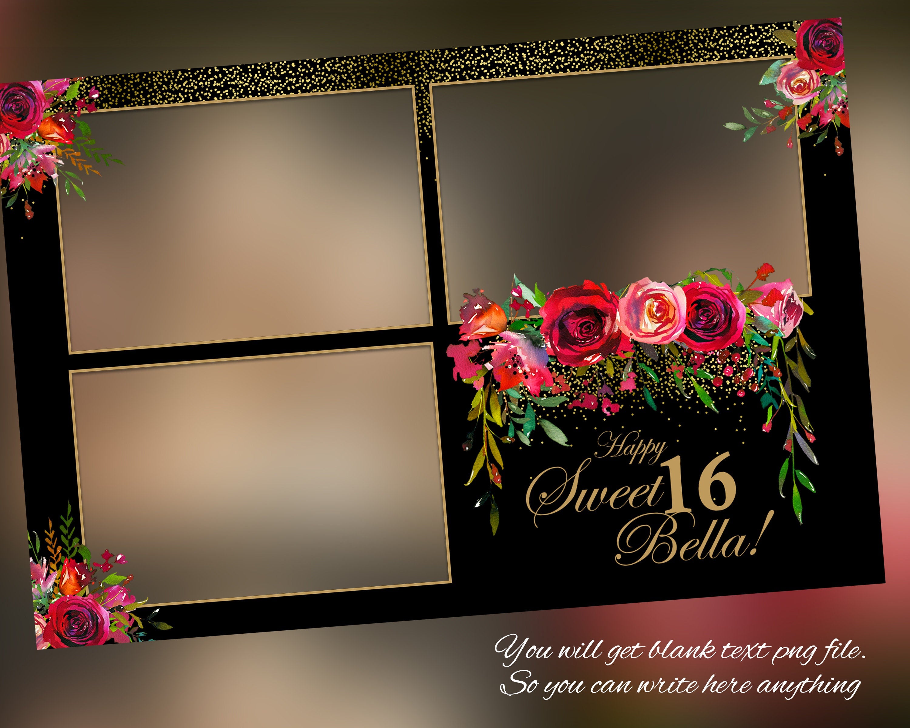 Photobooth Template Floral Bridal Wedding Quinceanera Sweet Sixteen 16 Birthday Photo Booth Template 4x6