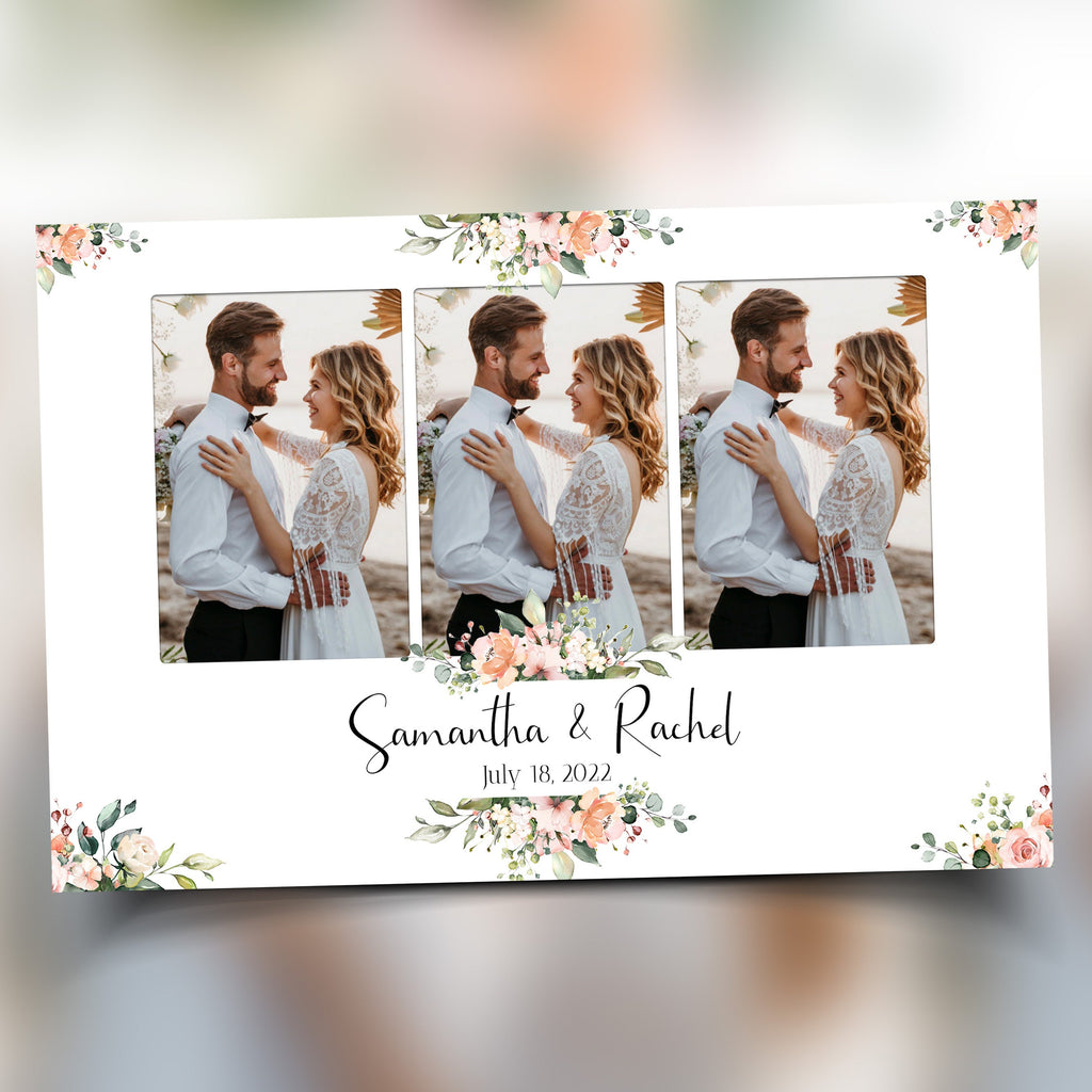 Wedding Mirror photo booth template 4x6 3 shot photo booth landscape floral light pink rose flowers and greenery photobooth B37 1242