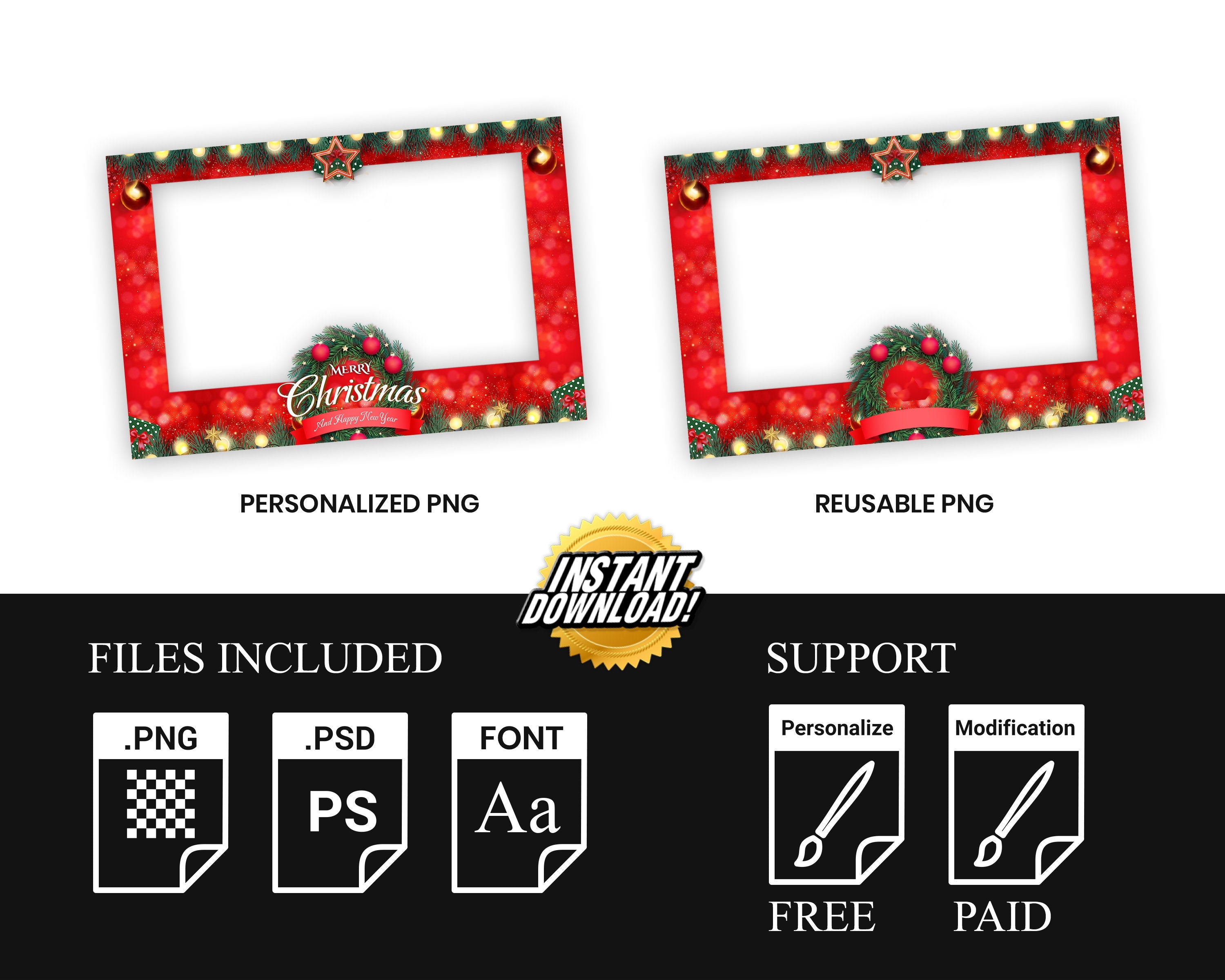 Christmas Photobooth Template, 4x6 landscape 1 photo shot Merry Christmas and New Year 2024, Xmas Green & Red for Darkroom, DSLR and PSD PNG