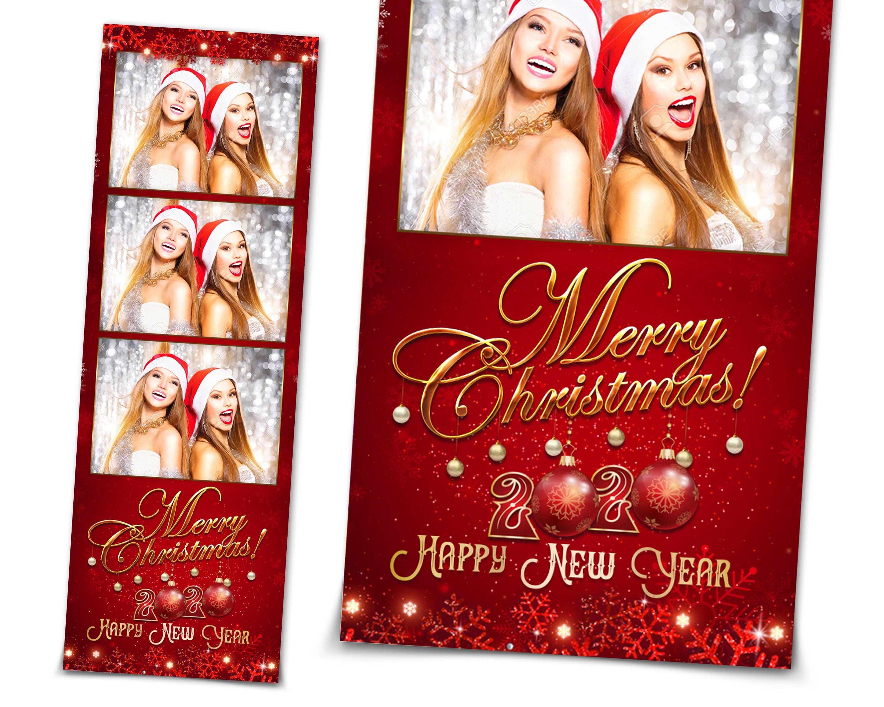 Christmas photo booth template happy new year 2020 wedding birthday holiday winter photobooth strip 2x6